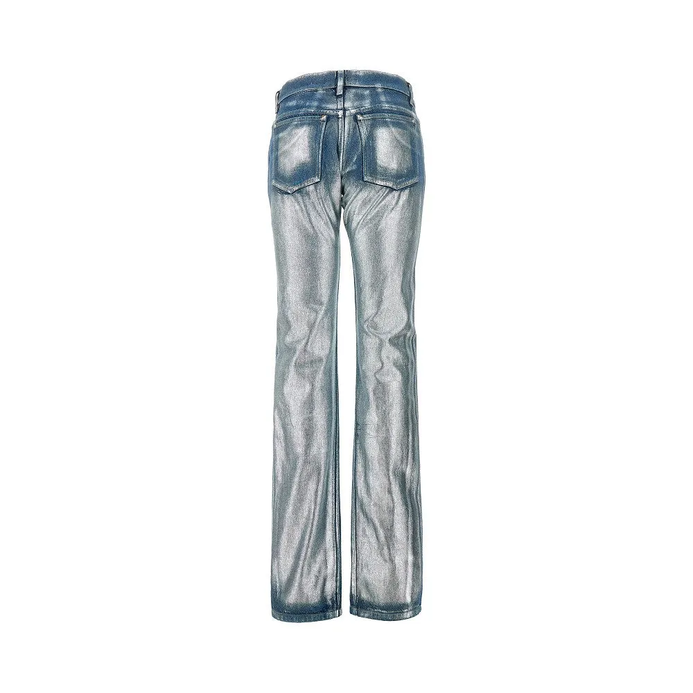 Pantalone in denim spalmato metallizzato
