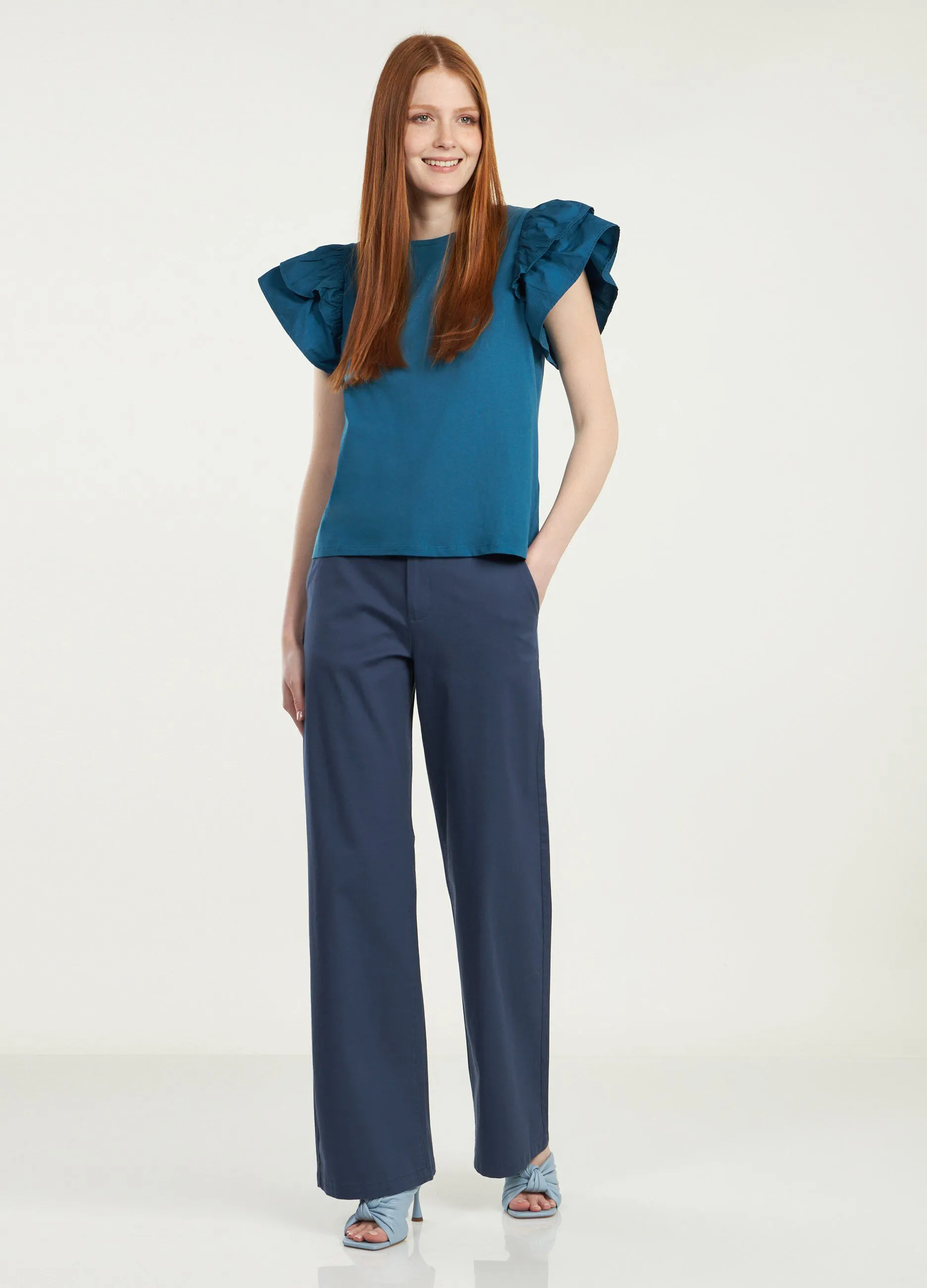 Pantaloni a palazzo in cotone elasticizzato donna