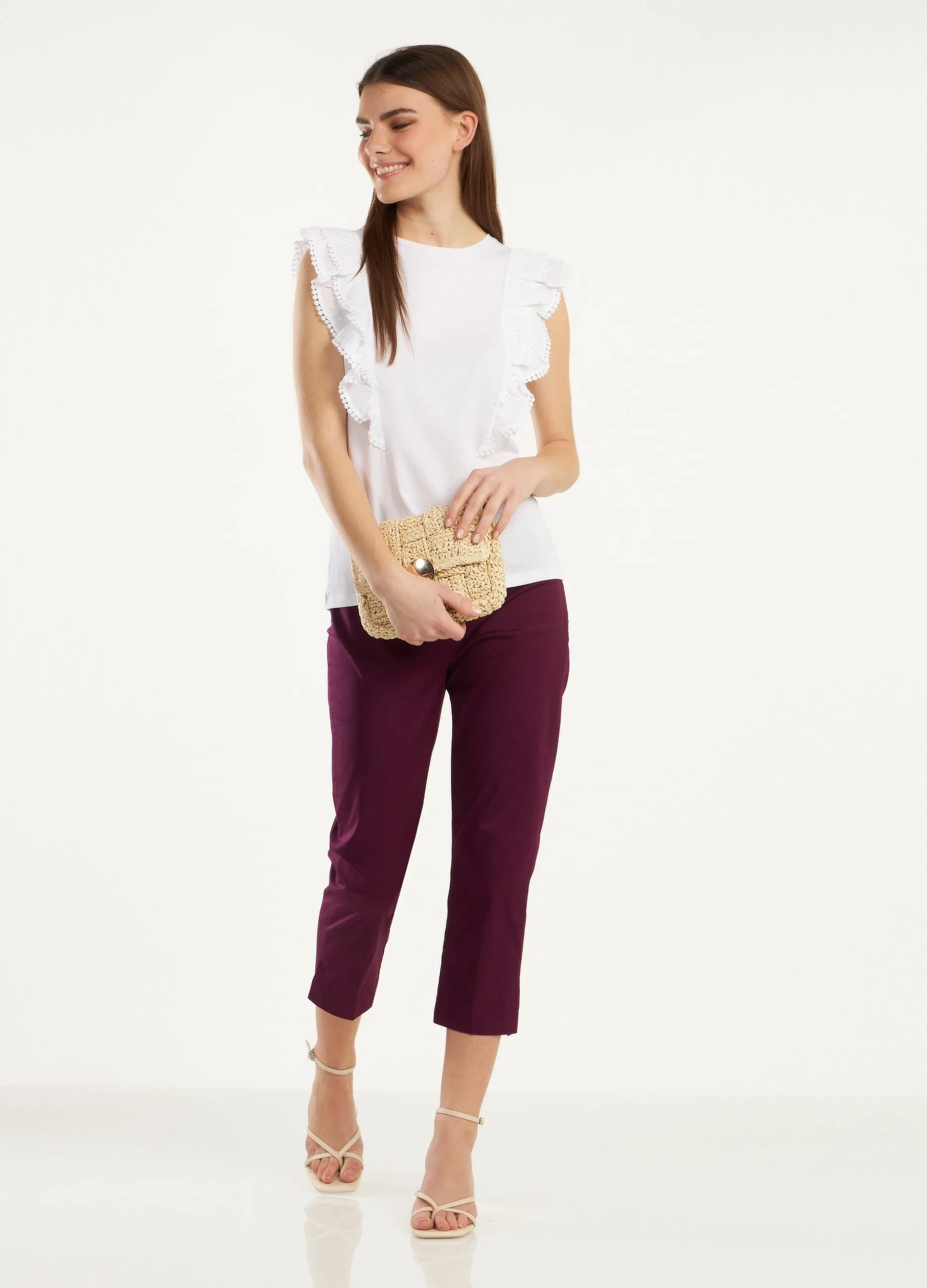 Pantaloni capri in cotone elasticizzato donna