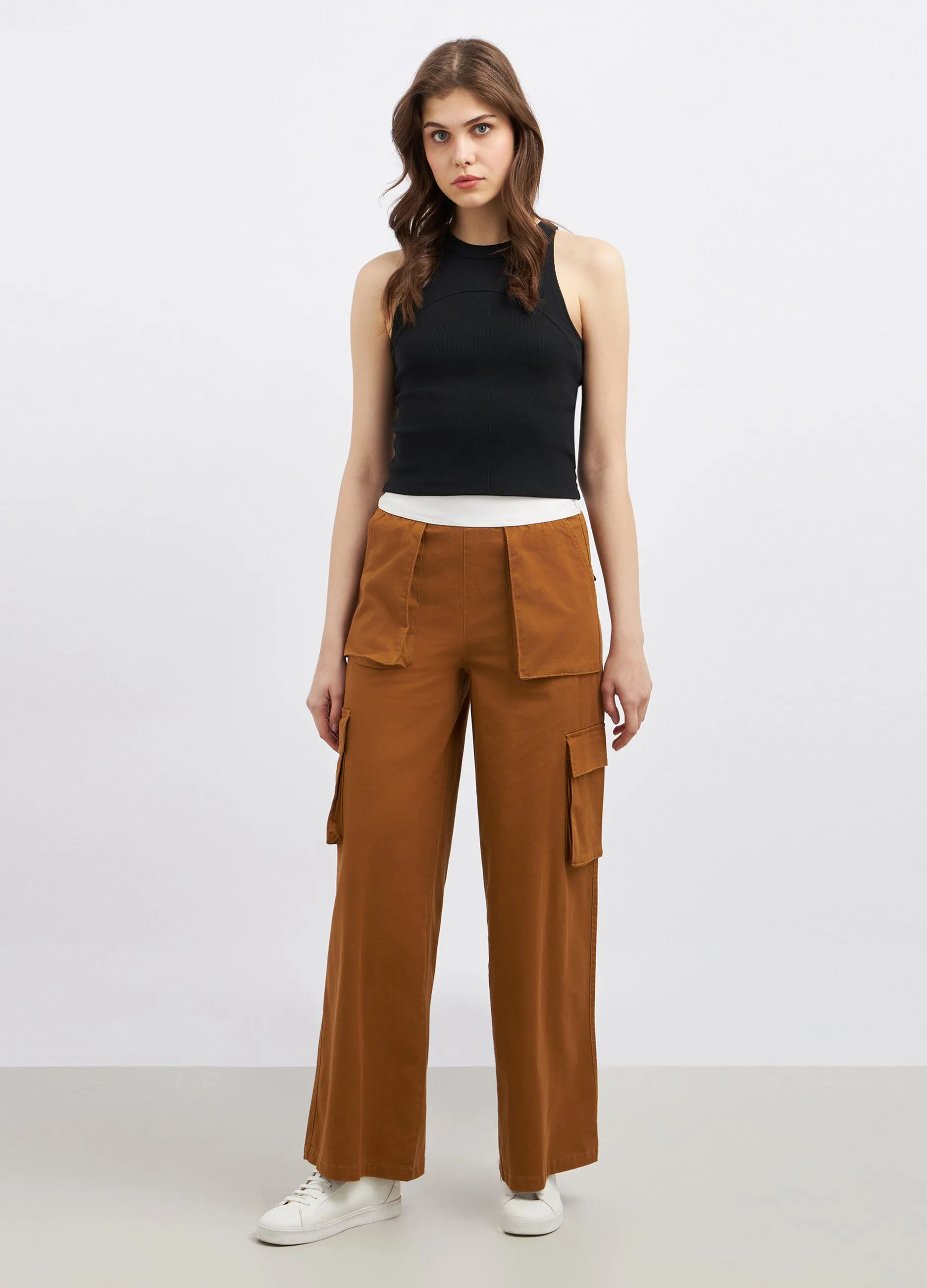Pantaloni cargo in cotone stretch donna