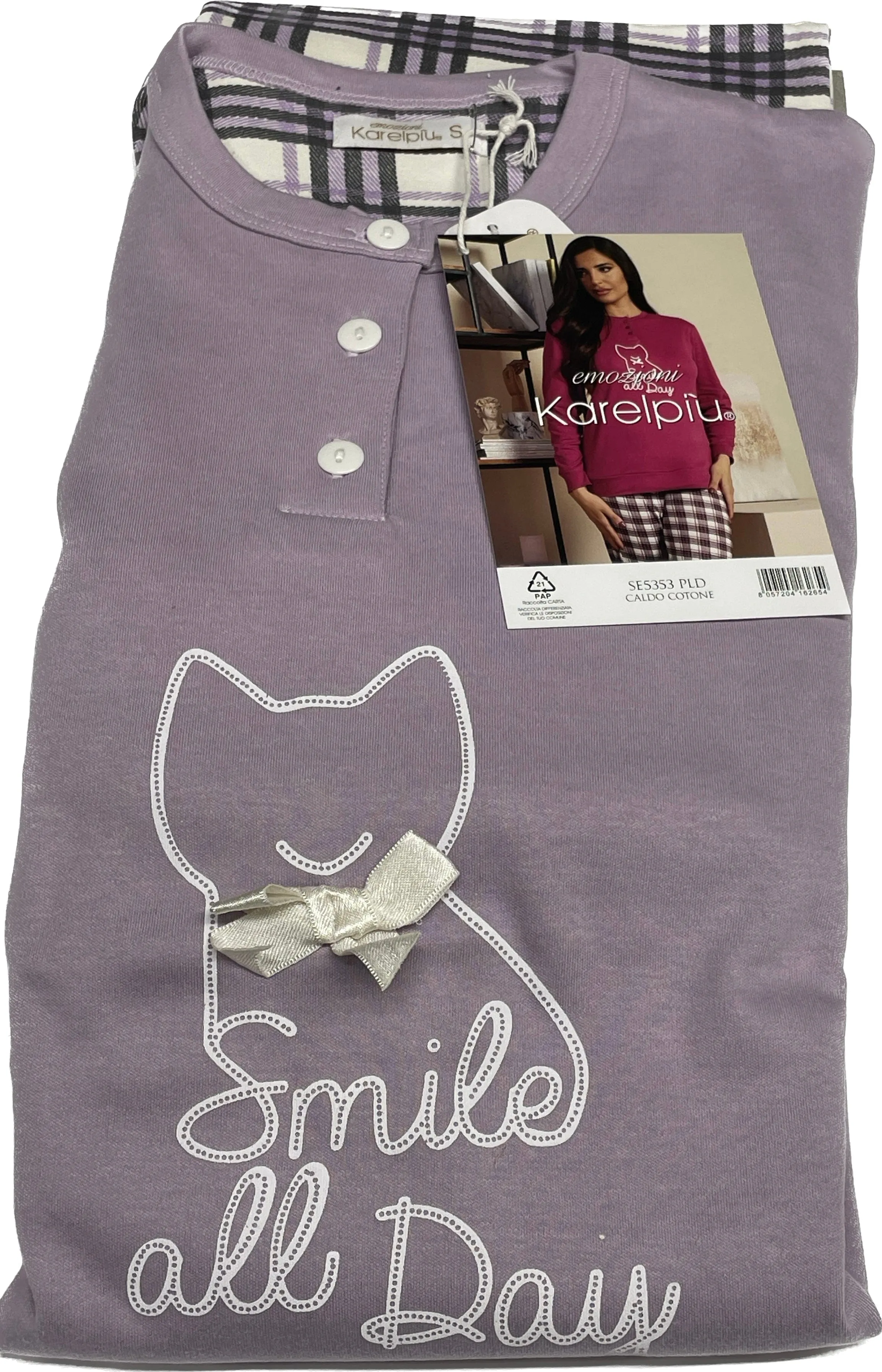 Pigiama gatto donna caldo cotone Emozioni Made in Italy