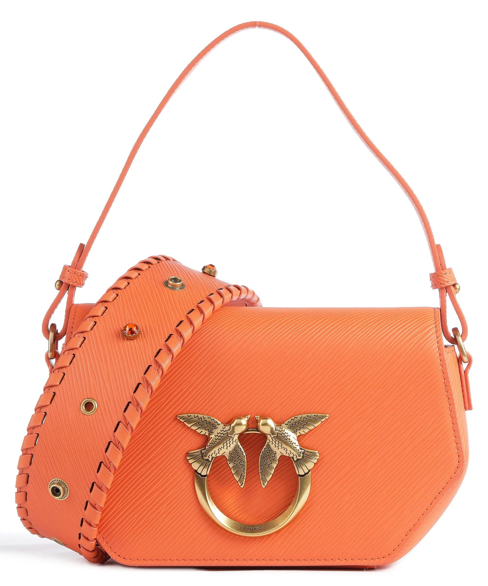  Pinko Love Click Mini Borsa a spalla pelle in rilievo arancio  
