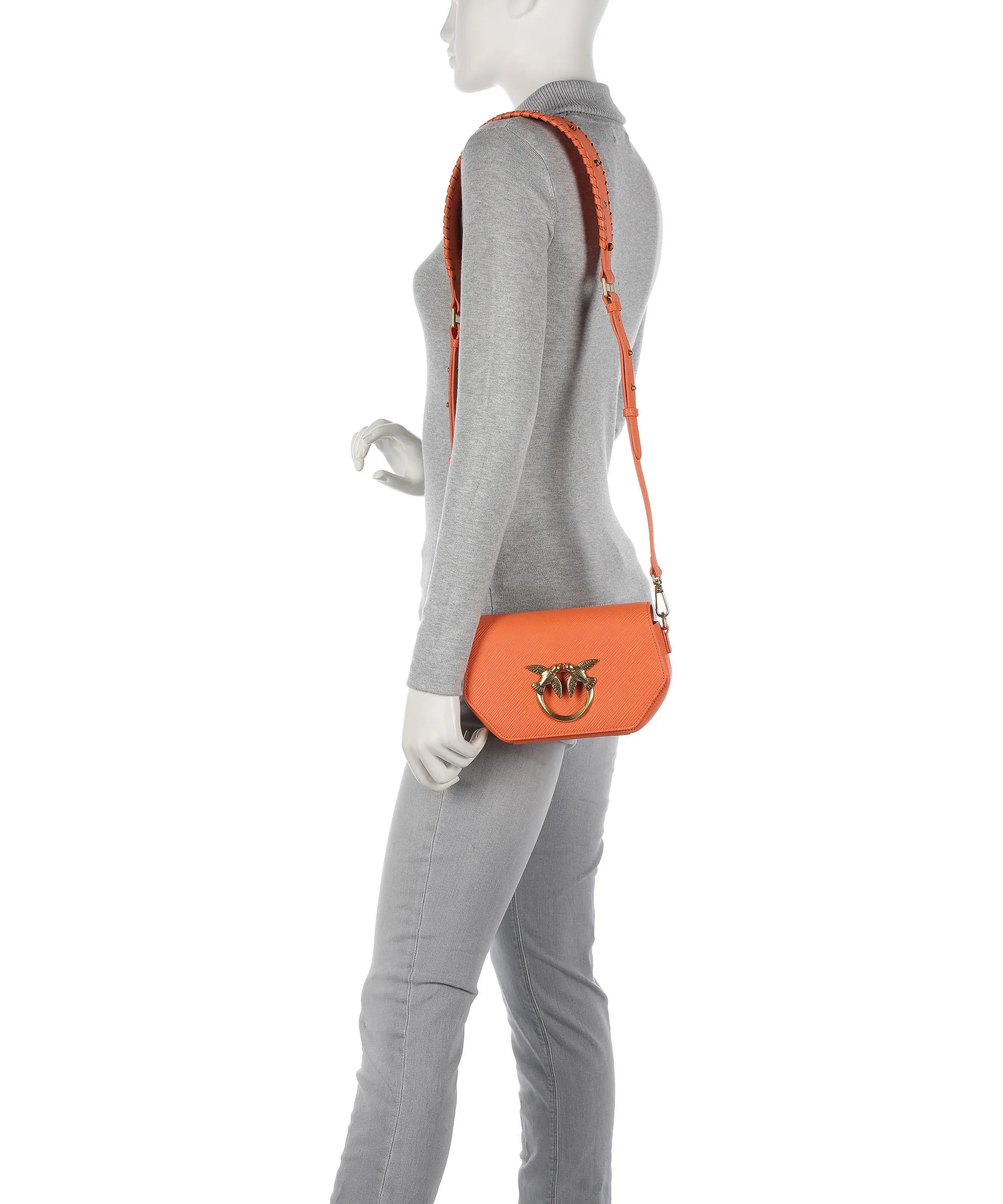  Pinko Love Click Mini Borsa a spalla pelle in rilievo arancio  