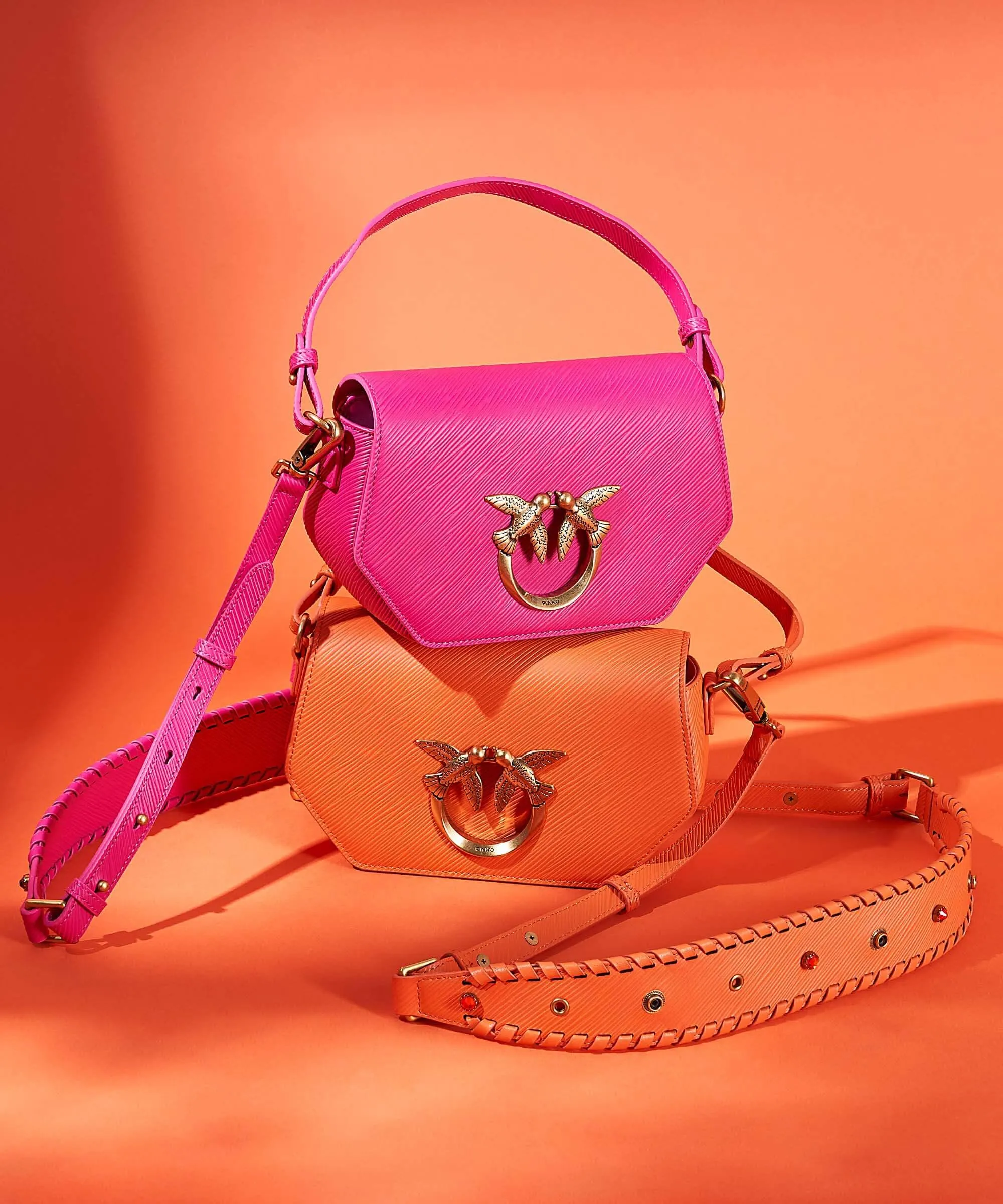  Pinko Love Click Mini Borsa a spalla pelle in rilievo arancio  