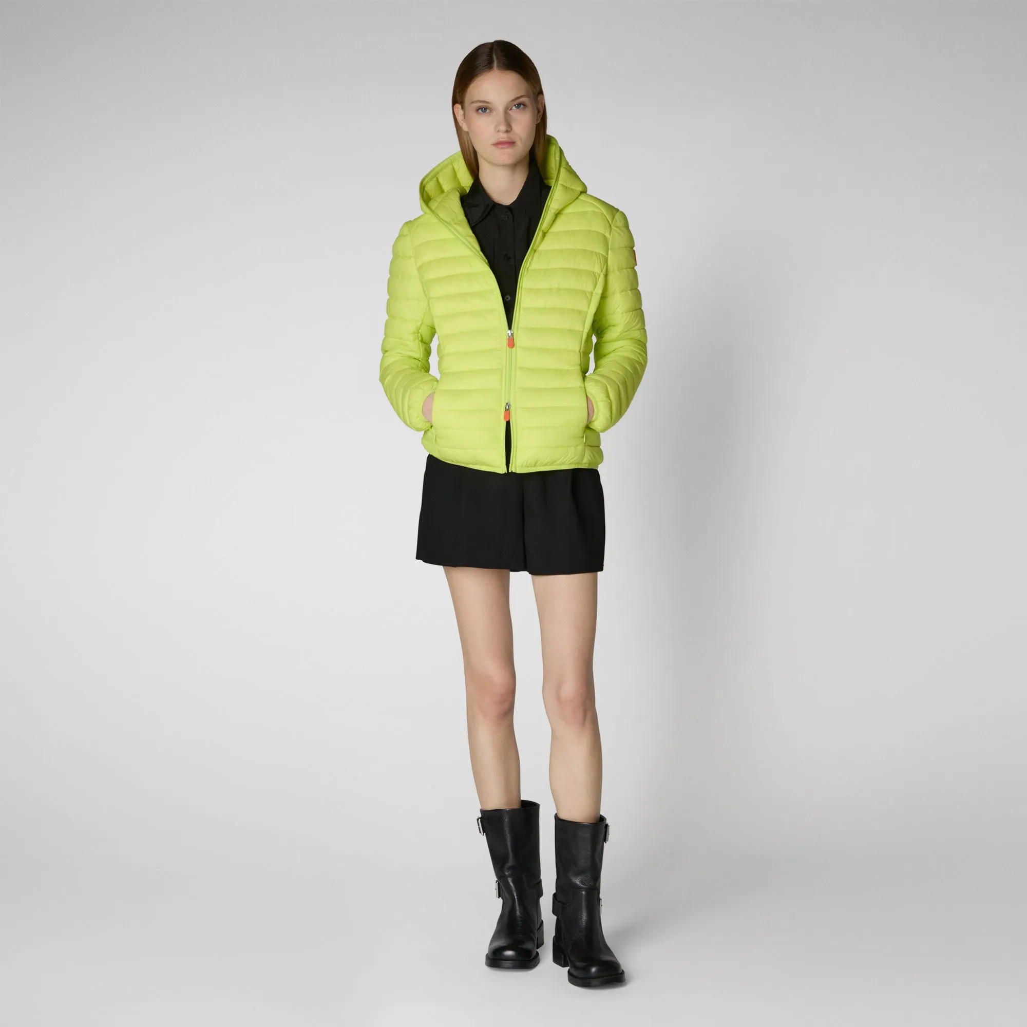 PIUMINO ANIMAL FREE CON CAPPUCCIO DONNA DAISY VERDE LIME