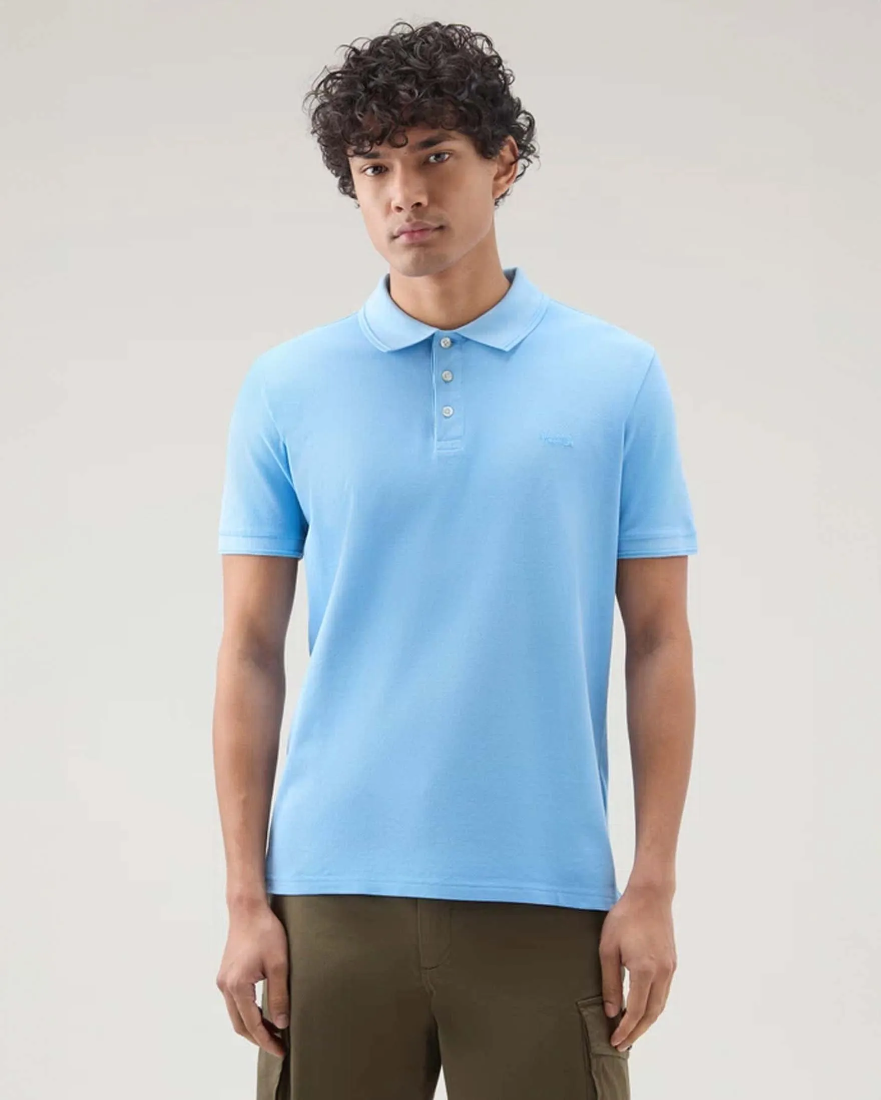 Polo Mackinack mezza manica azzurra in piquè di cotone stretch tinto in capo