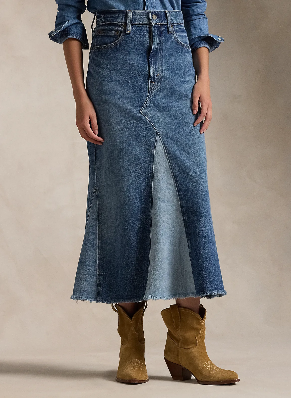  POLO RALPH LAUREN   Gonna longuette a vita alta in denim | Blu