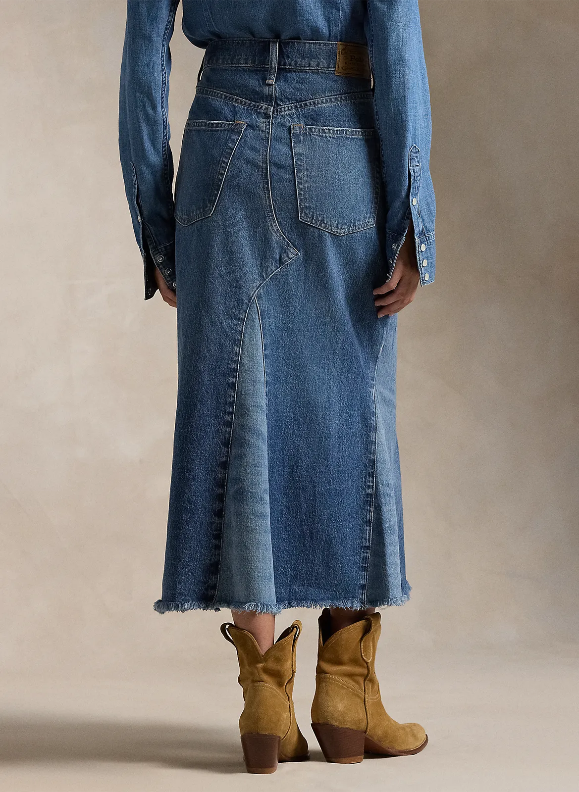  POLO RALPH LAUREN   Gonna longuette a vita alta in denim | Blu