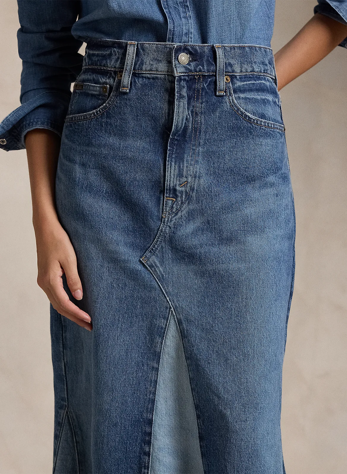  POLO RALPH LAUREN   Gonna longuette a vita alta in denim | Blu