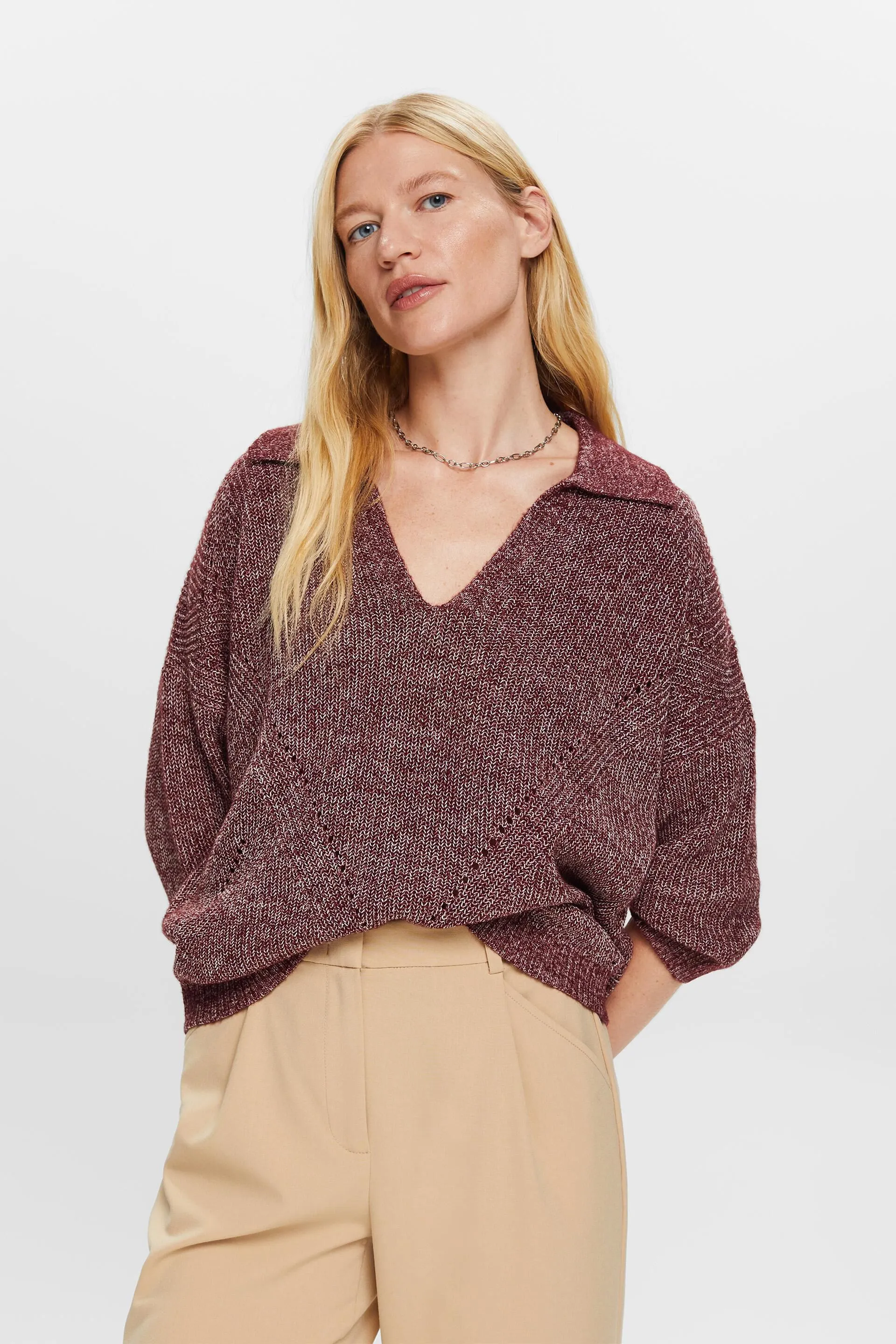 Pullover con colletto stile polo, misto cotone