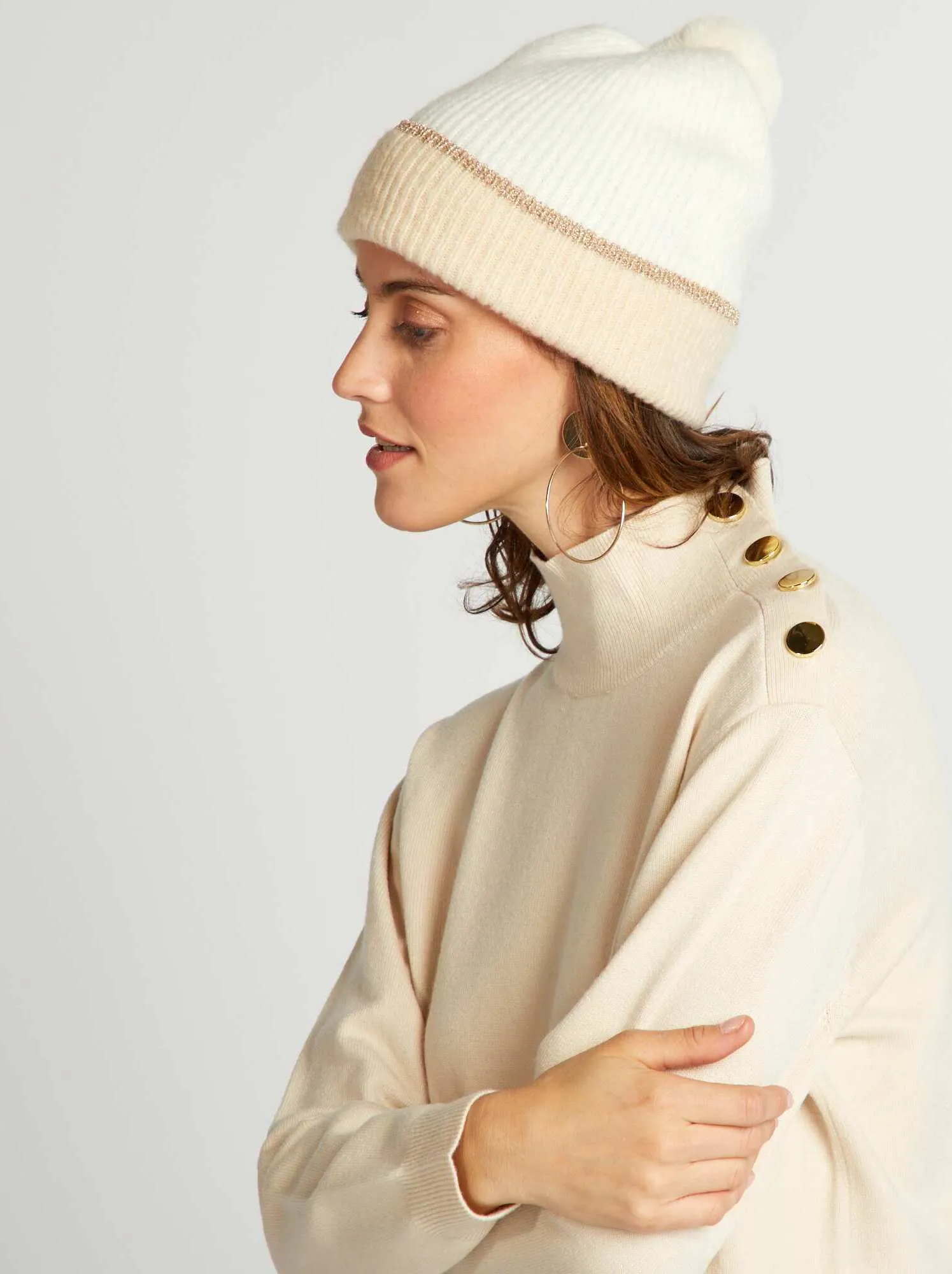 Pullover in maglia con bottoni fantasia - BIANCO