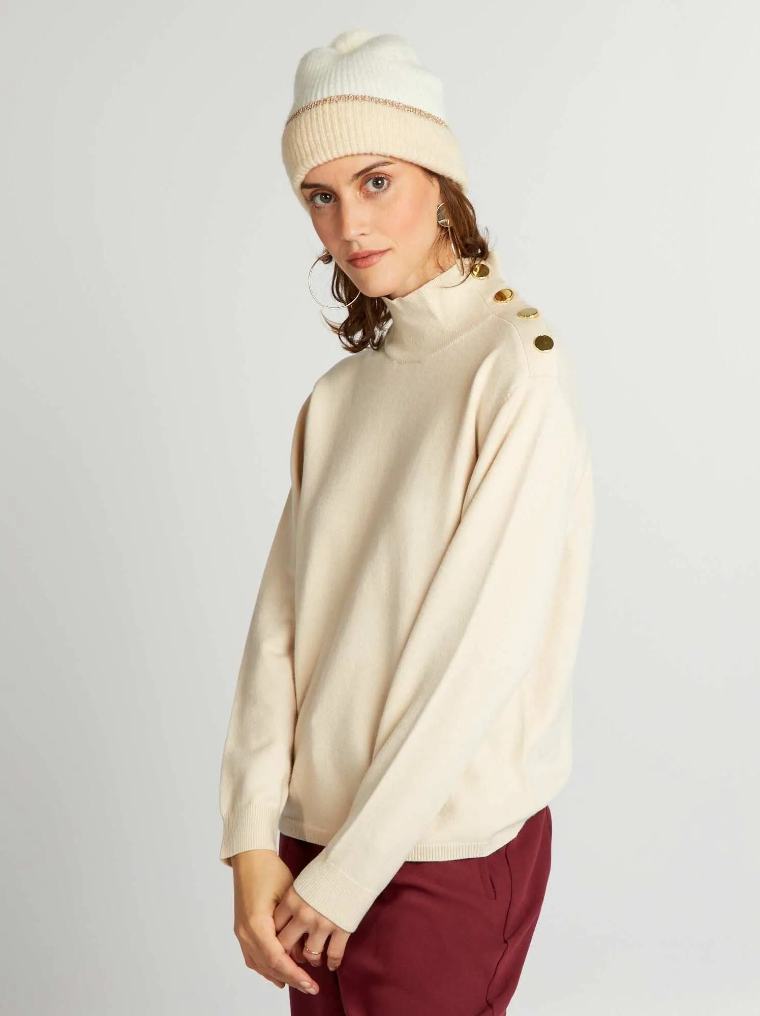 Pullover in maglia con bottoni fantasia - BIANCO