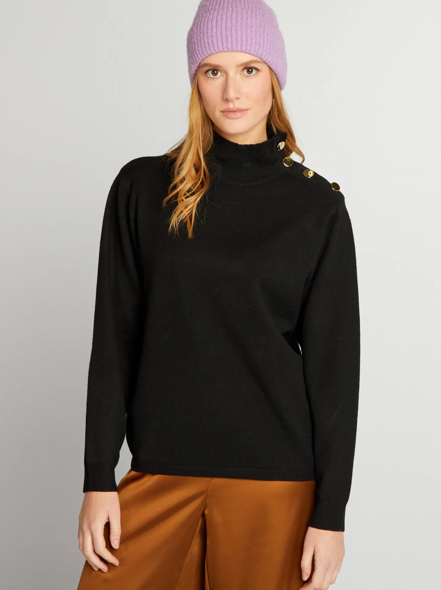 Pullover in maglia con bottoni fantasia - nero