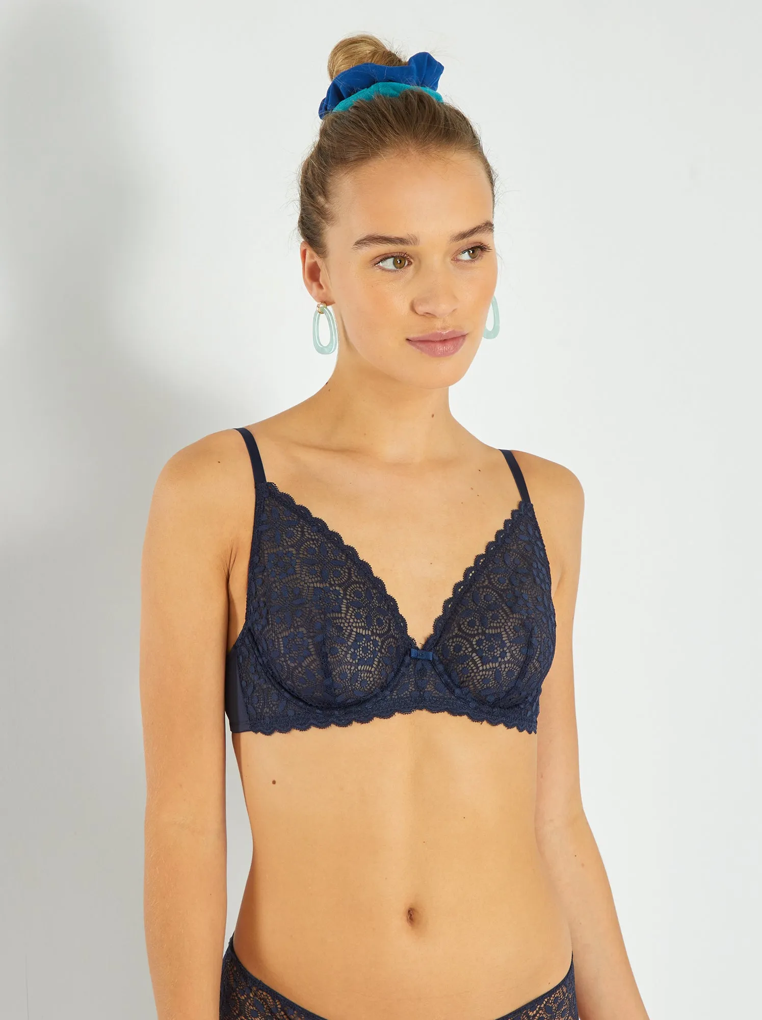 Reggiseno a balconcino in pizzo - blu nero