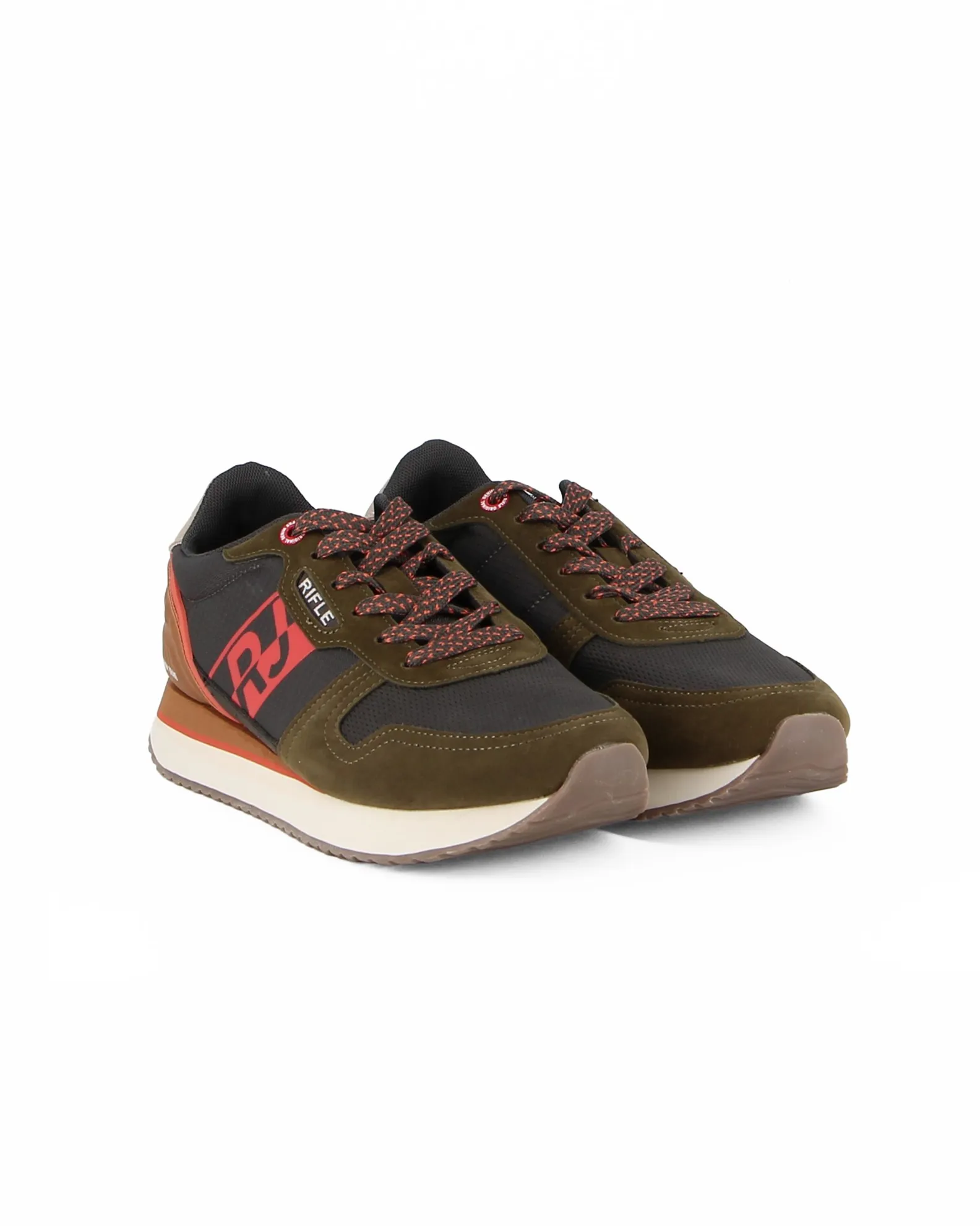 RIFLE - Sneaker verde e nera con inserti rossi e patch beige                                            Previous productRIFLE - 
