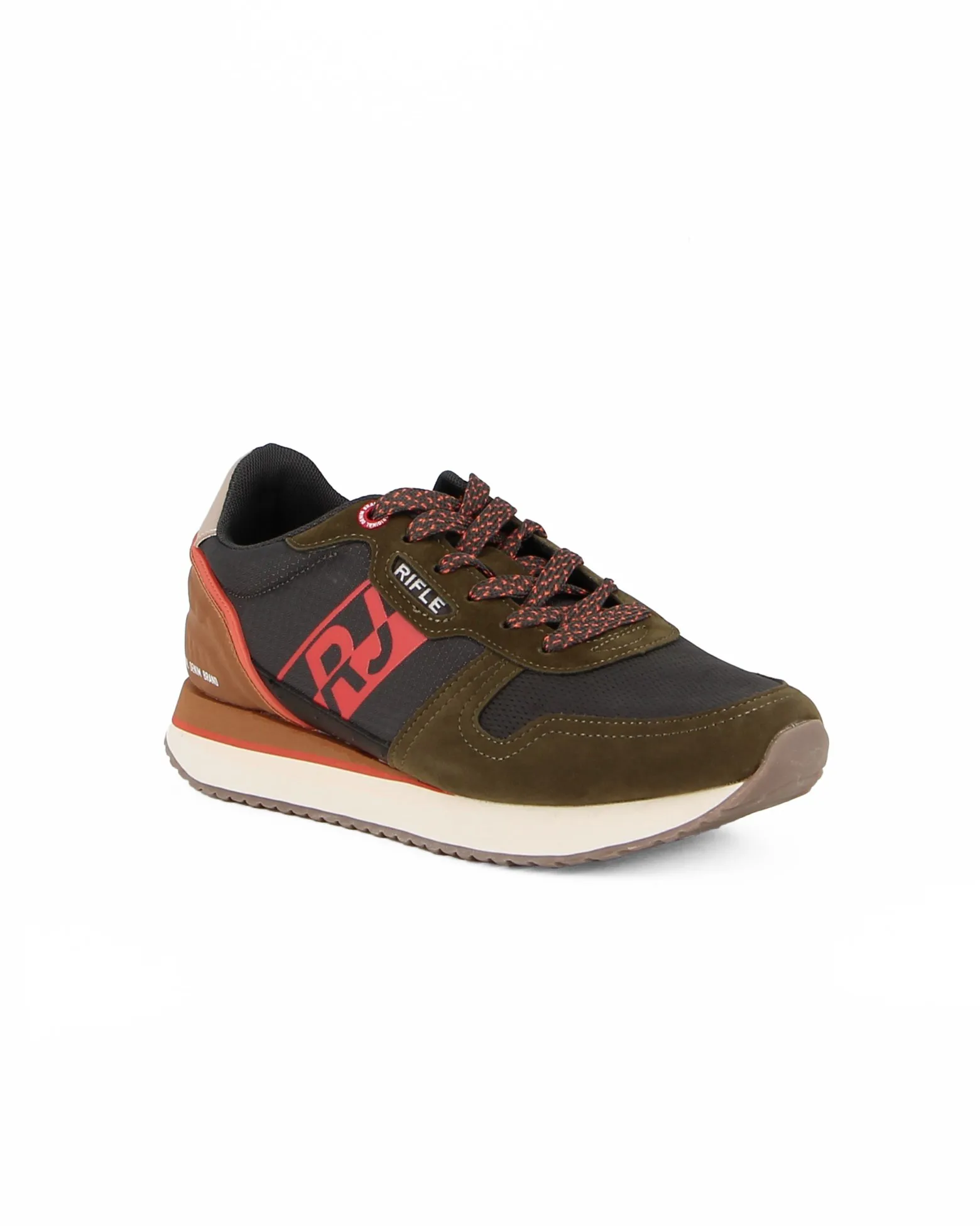 RIFLE - Sneaker verde e nera con inserti rossi e patch beige                                            Previous productRIFLE - 