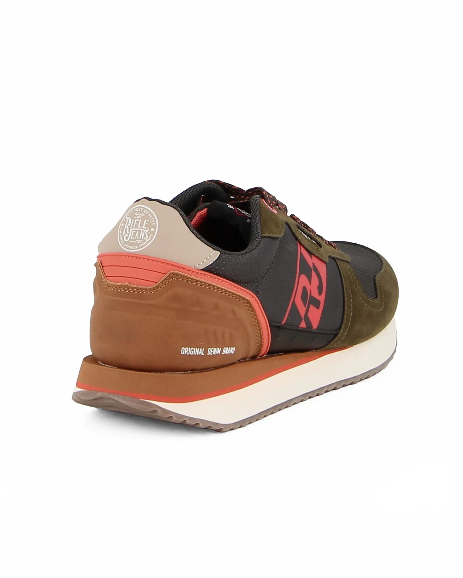 RIFLE - Sneaker verde e nera con inserti rossi e patch beige                                            Previous productRIFLE - 