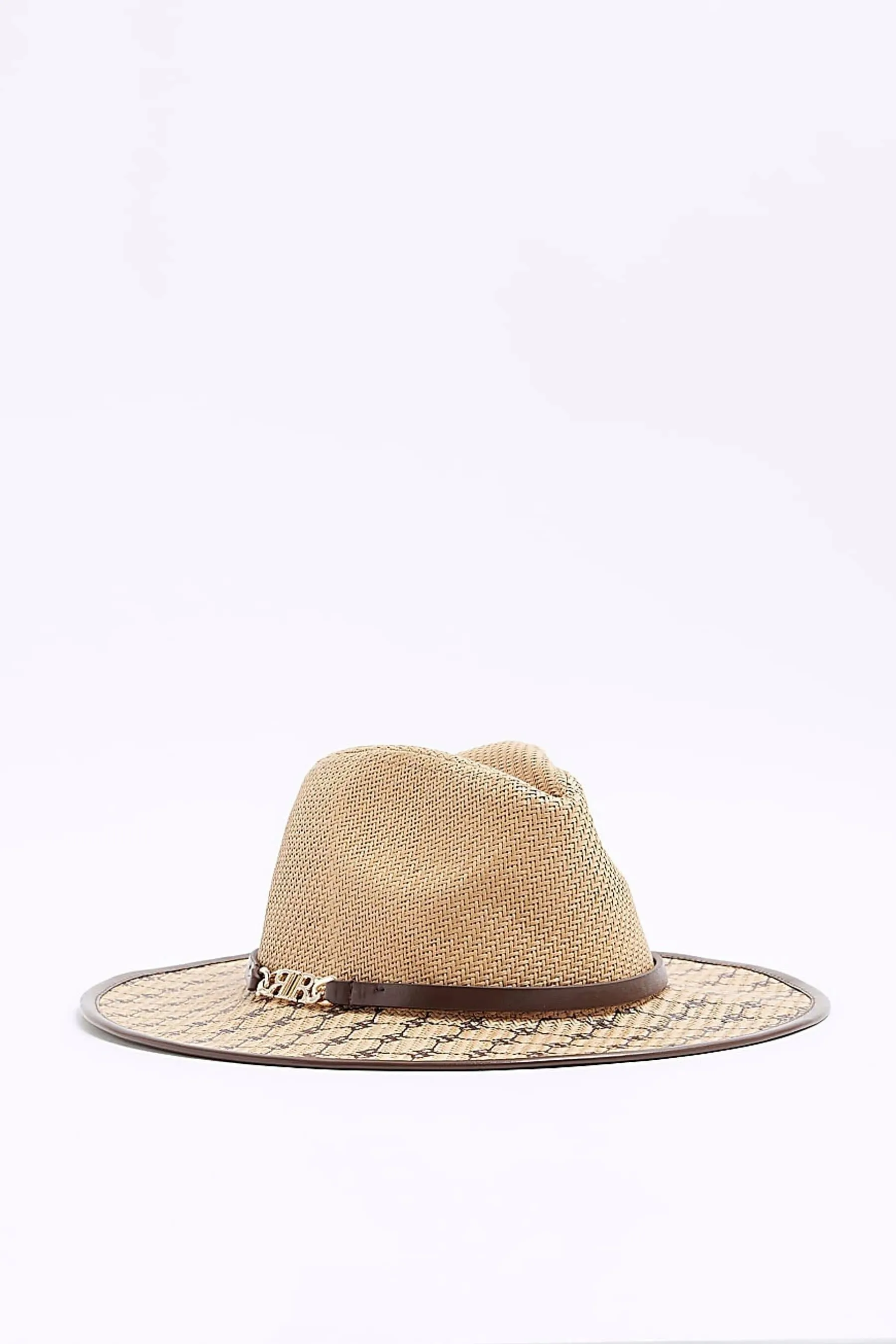 River Island - Cappello fedora di paglia con monogramma