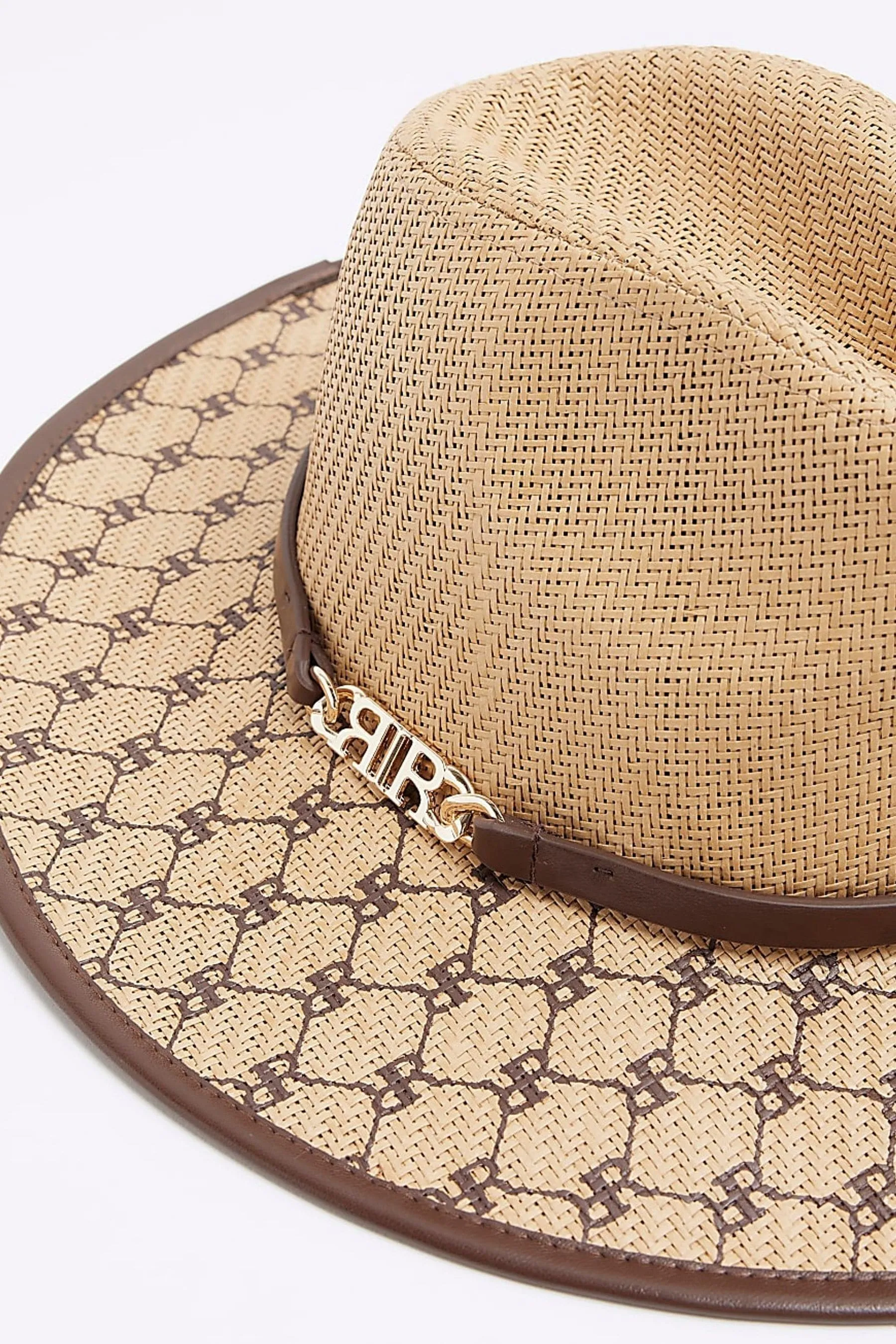 River Island - Cappello fedora di paglia con monogramma