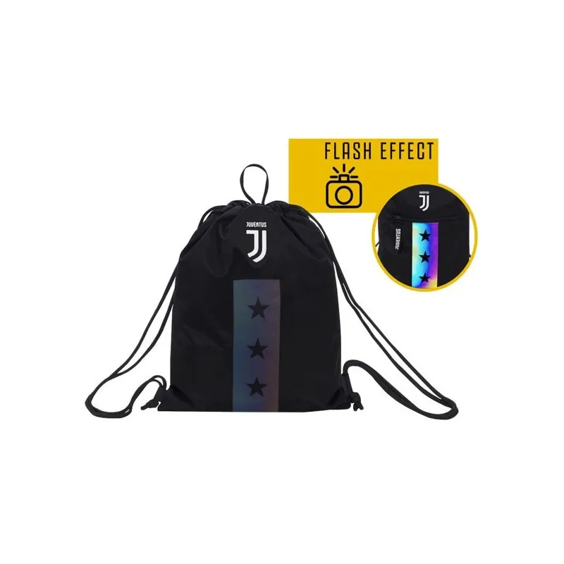 SAKKY BAG FC JUVENTUS ZAINO A SACCA CON BANDA FLASHCOLOR 37X47CM NERA CON SPALLACCI PRODOTTO UFFICIALE SEVEN ITALY