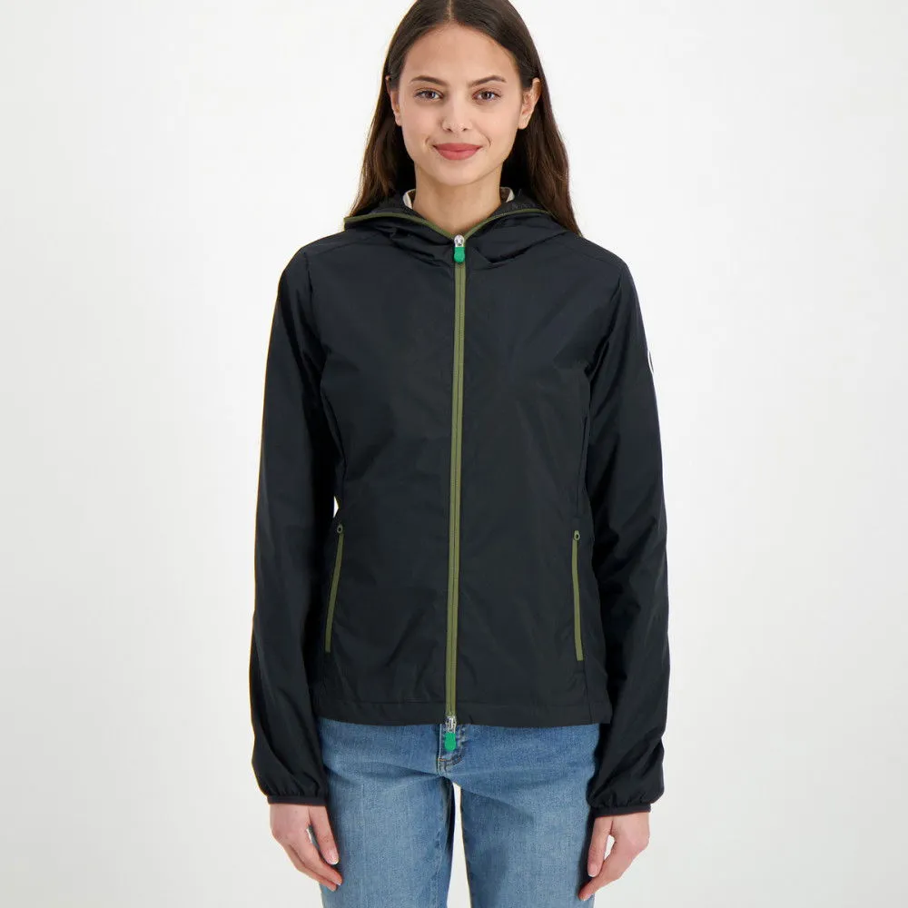 SAVE THE DUCK GIACCA CON CAPPUCCIO ZIP CONTRASTO STELLA DONNA
