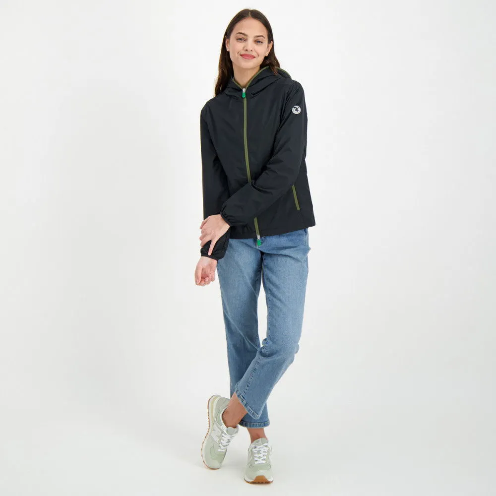SAVE THE DUCK GIACCA CON CAPPUCCIO ZIP CONTRASTO STELLA DONNA