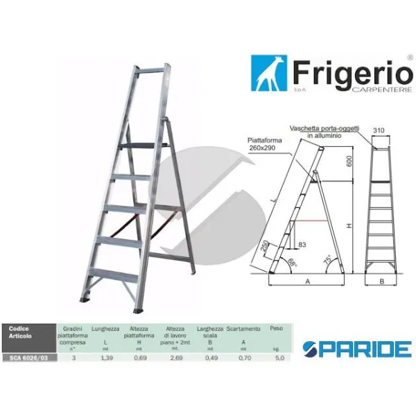 SCALA 1 SALITA IN ALLUMINIO 6026\3 CON PONTE 3 GRADINI 150 KG FRIGERIO