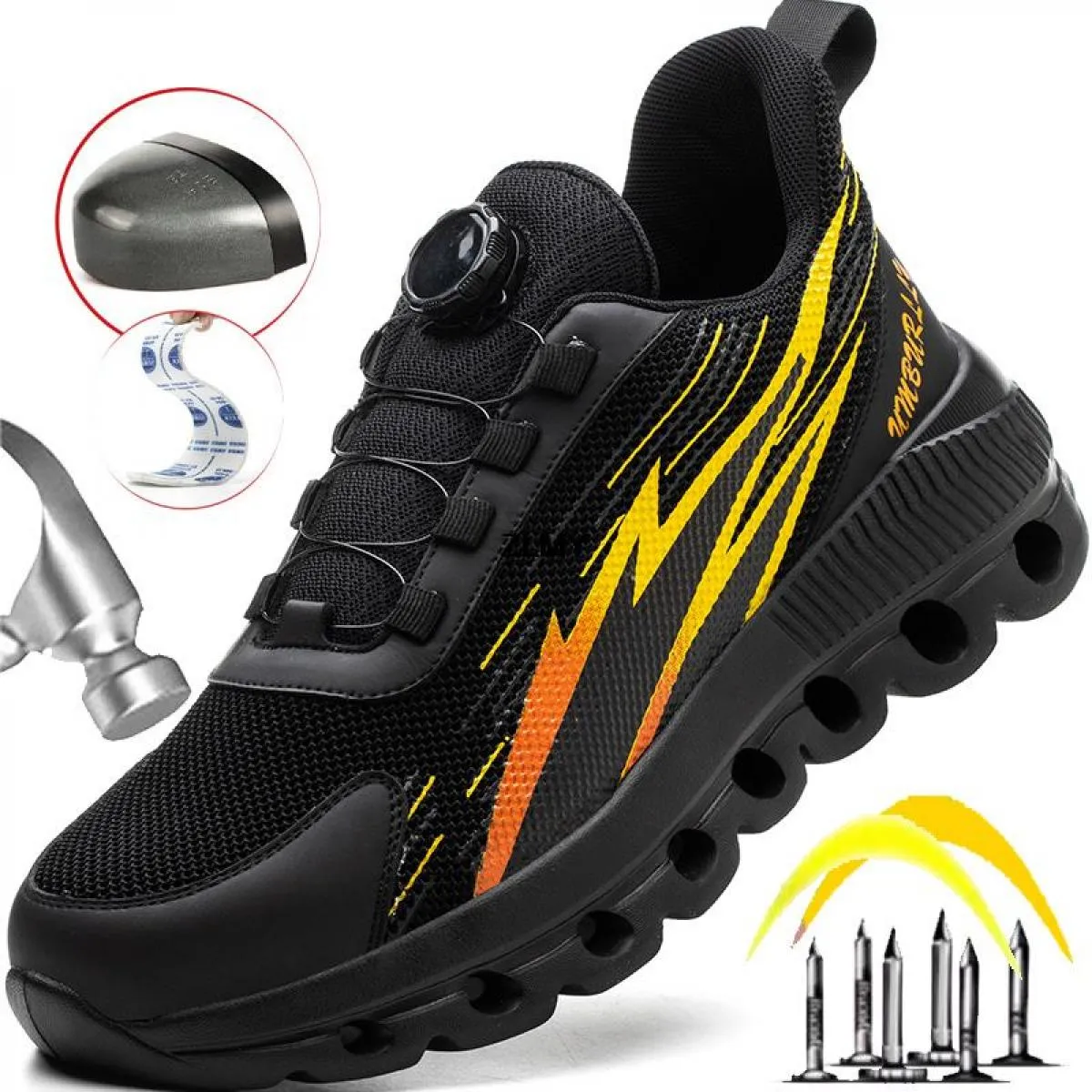 Scarpe antinfortunistiche con bottone ruotato Sneaker da uomo con punta in acciaio Scarpe da lavoro antiforatura Scarpe da lavor