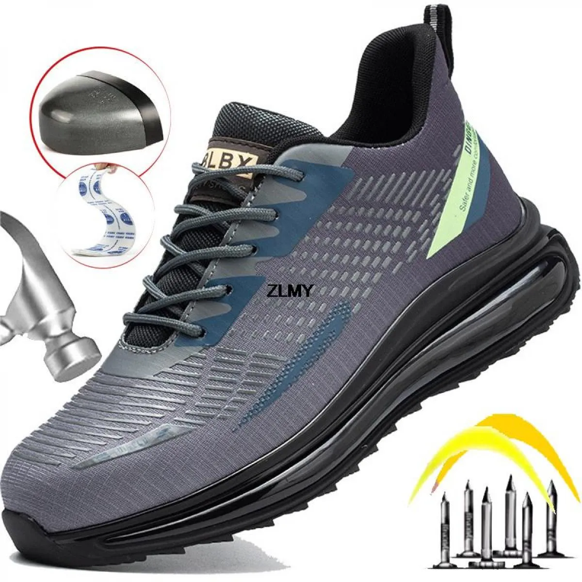 Scarpe antinfortunistiche con cuscino d'aria Scarpe da ginnastica con punta in acciaio da uomo Stivali antinfortunistici anti-pu
