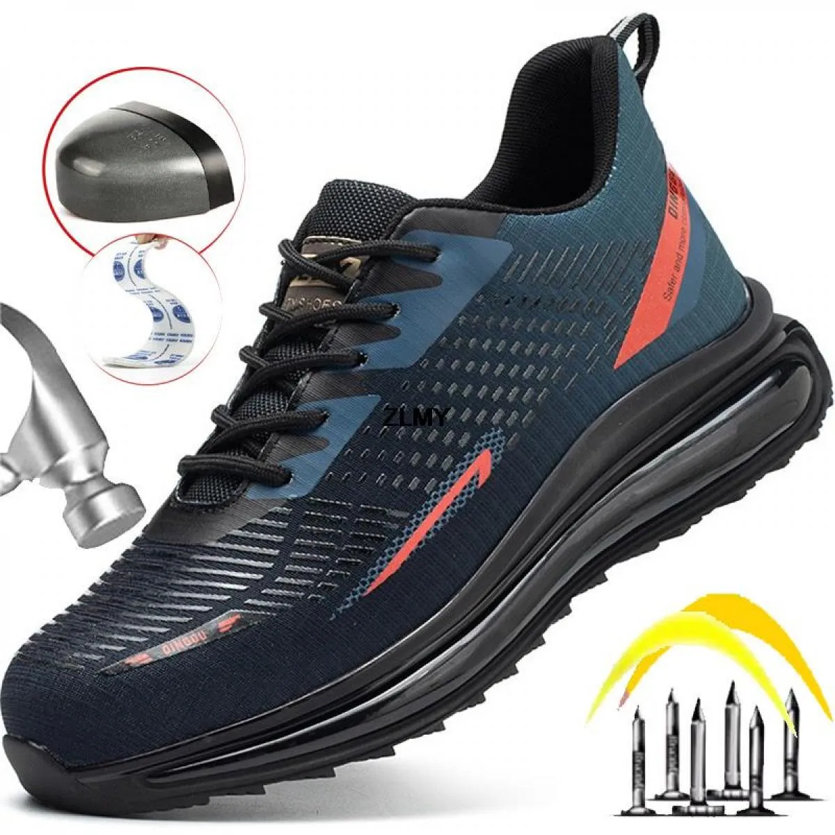 Scarpe antinfortunistiche con cuscino d'aria Scarpe da ginnastica con punta in acciaio da uomo Stivali antinfortunistici anti-pu