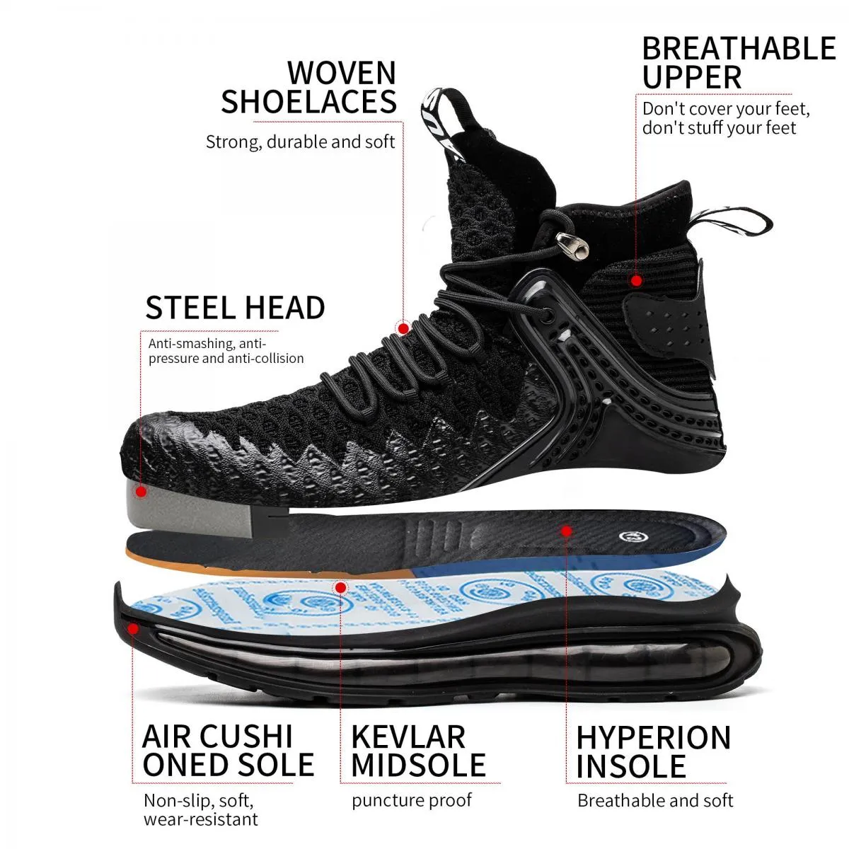 Scarpe antinfortunistiche di alta qualità Scarpe con punta in acciaio Scarpe antinfortunistiche antiforatura antinfortunistiche
