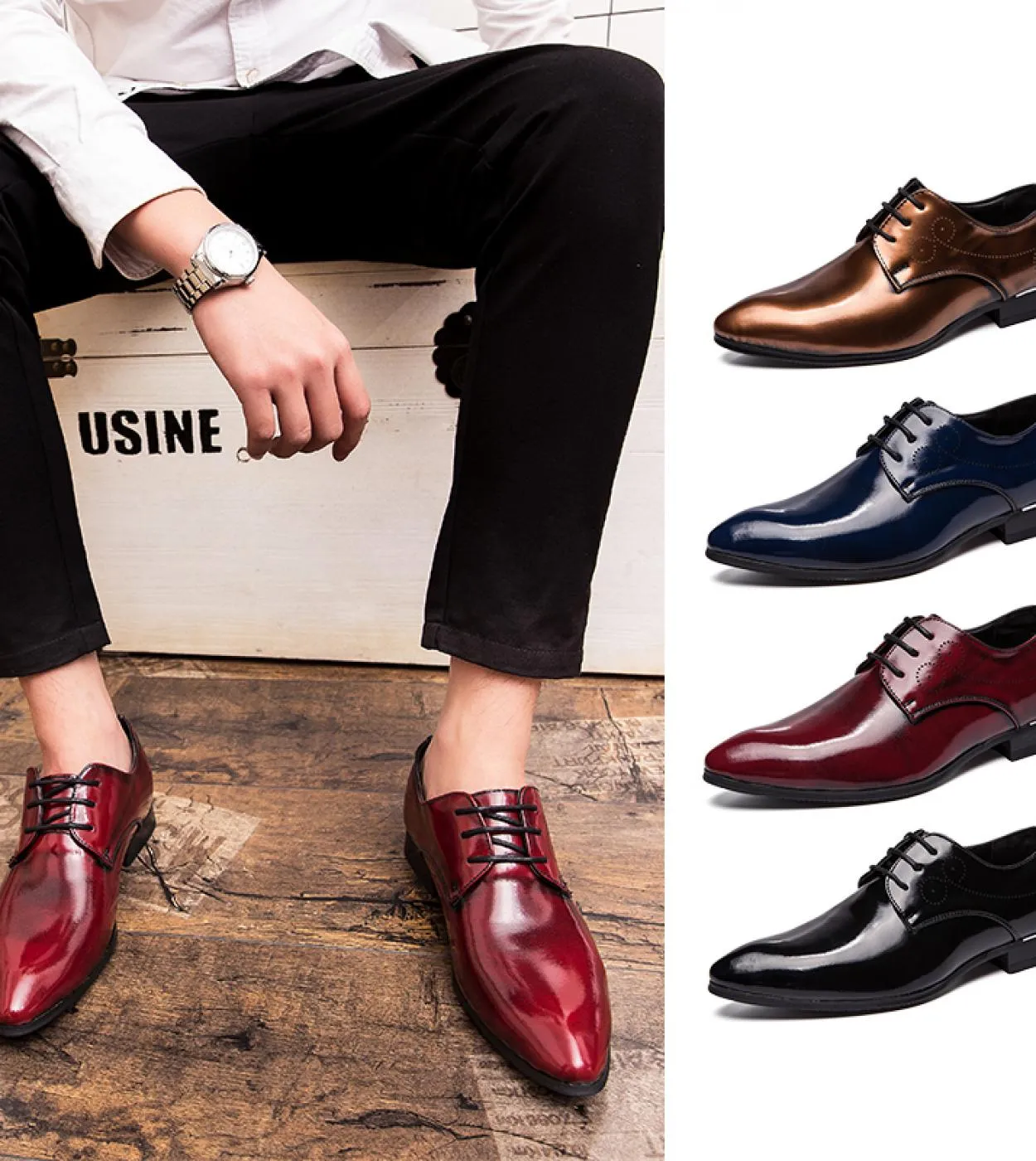 Scarpe derby Scarpe da uomo Tinta unita Pu Fashion Business Casual Wedding Party Quotidiano Classico Scarpe eleganti con lacci a