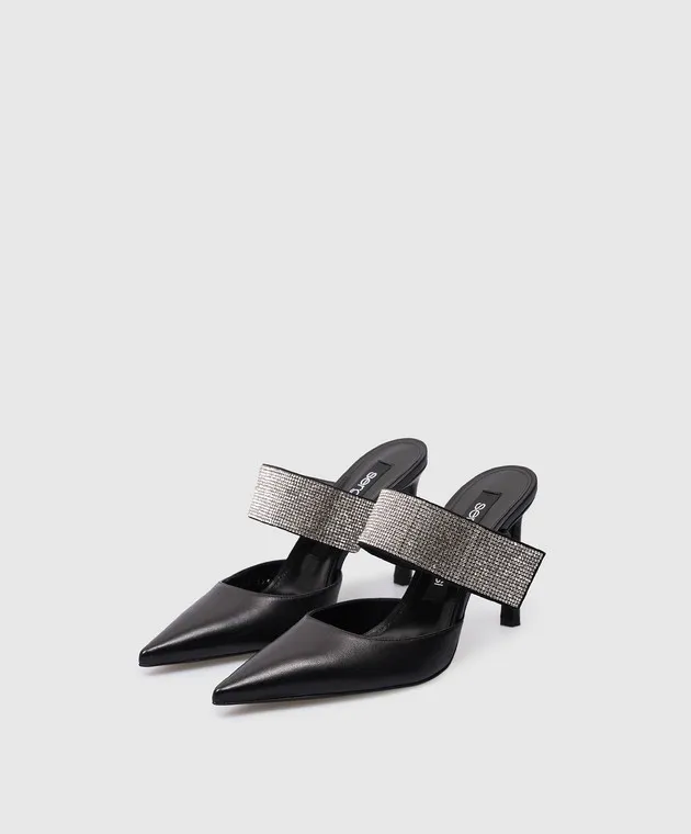 Sergio Rossi Sabot Paris in pelle nera con cristalli B07700MFN253