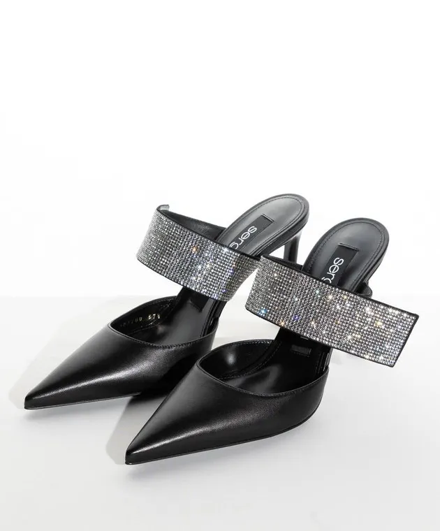 Sergio Rossi Sabot Paris in pelle nera con cristalli B07700MFN253