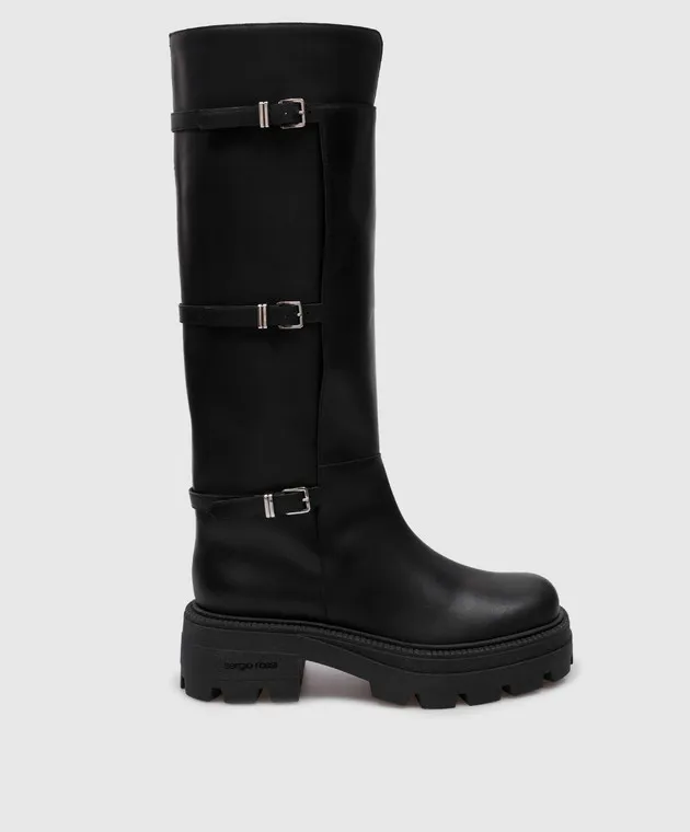 Sergio Rossi Stivali Thalestris in pelle nera con logo B04810MMV120