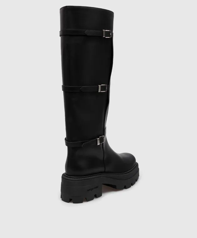 Sergio Rossi Stivali Thalestris in pelle nera con logo B04810MMV120