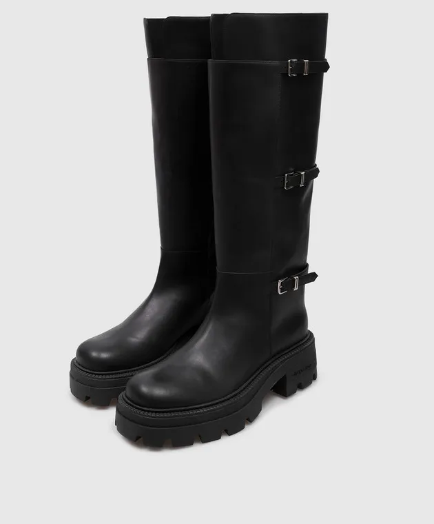 Sergio Rossi Stivali Thalestris in pelle nera con logo B04810MMV120