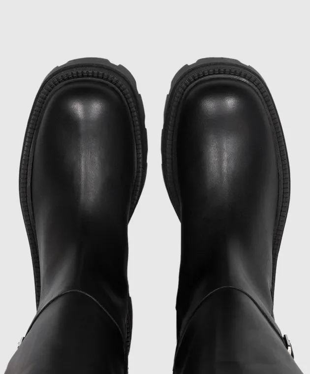 Sergio Rossi Stivali Thalestris in pelle nera con logo B04810MMV120
