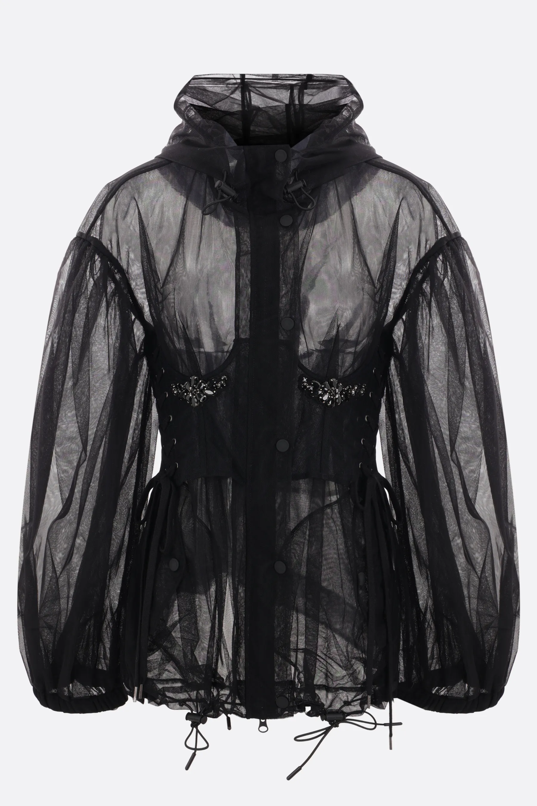  SIMONE ROCHA parka in tulle trasparente con corsetto 
