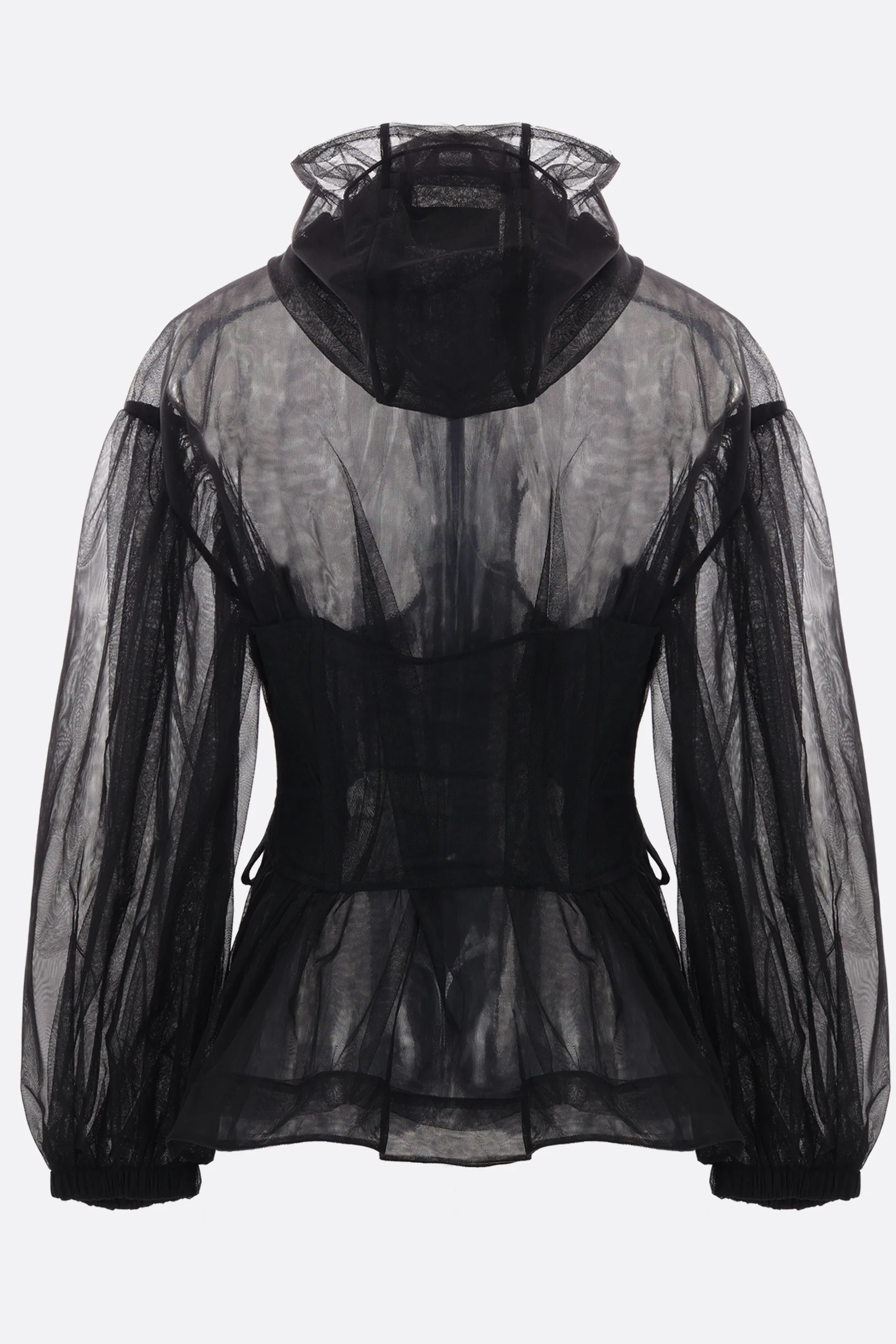  SIMONE ROCHA parka in tulle trasparente con corsetto 