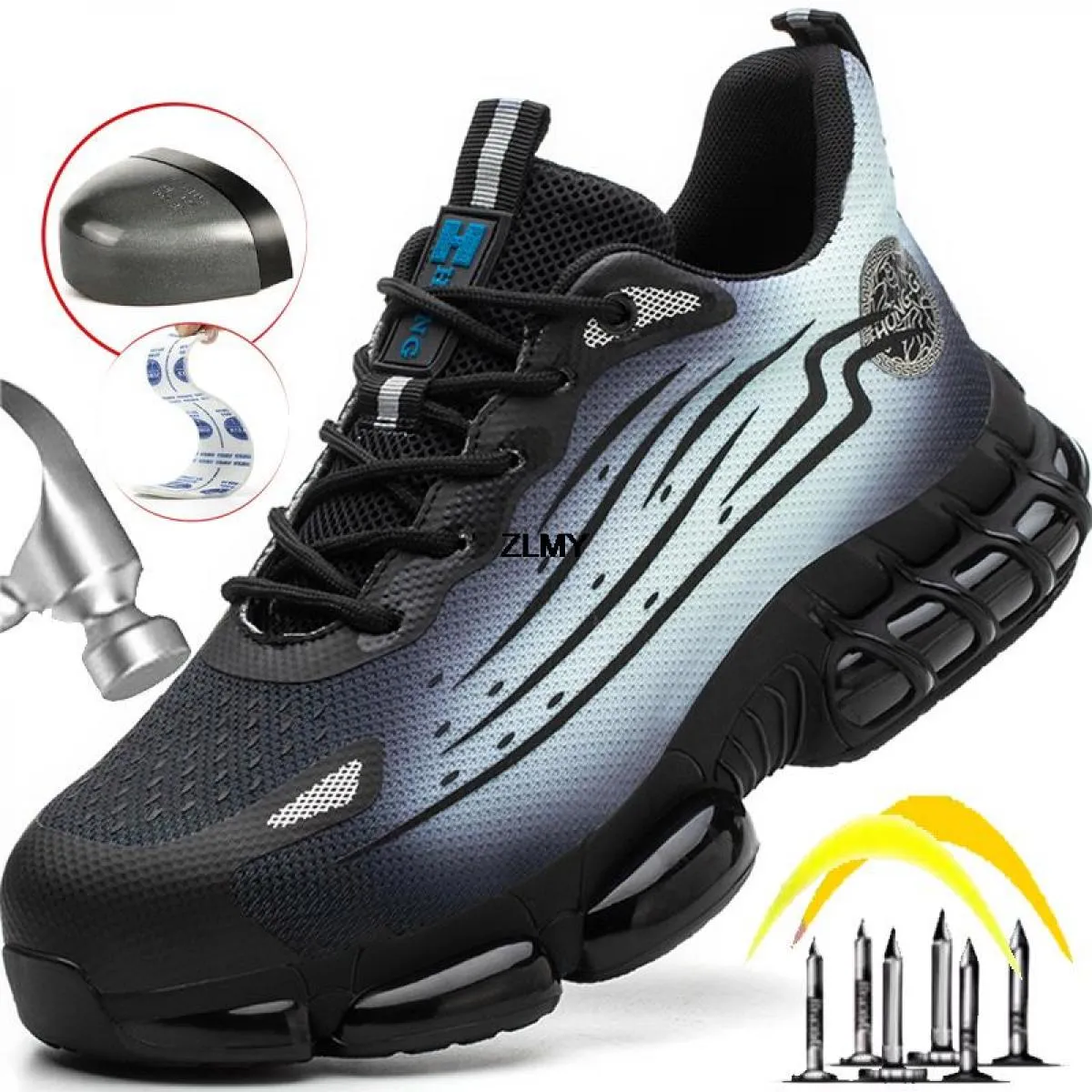Sneaker con punta in acciaio con cuscino d'aria Scarpe antinfortunistiche da uomo Stivali antinfortunistici antiforatura Scarpe