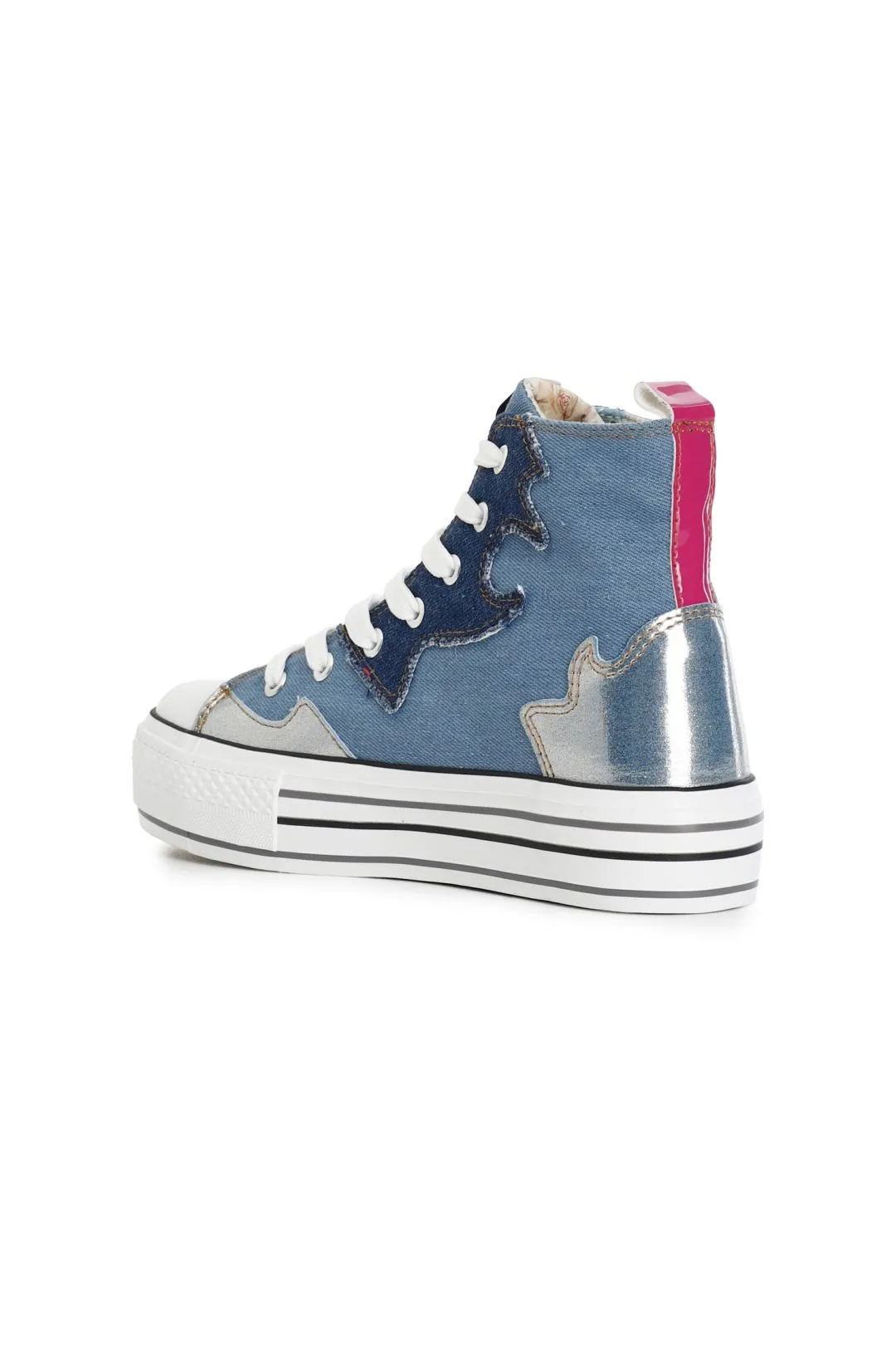 sneakers mid in tessuto jeans con strass jeans