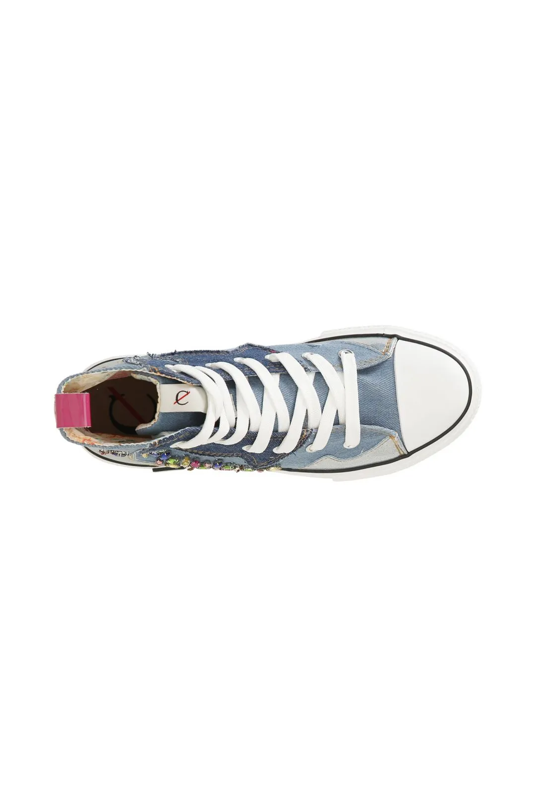 sneakers mid in tessuto jeans con strass jeans