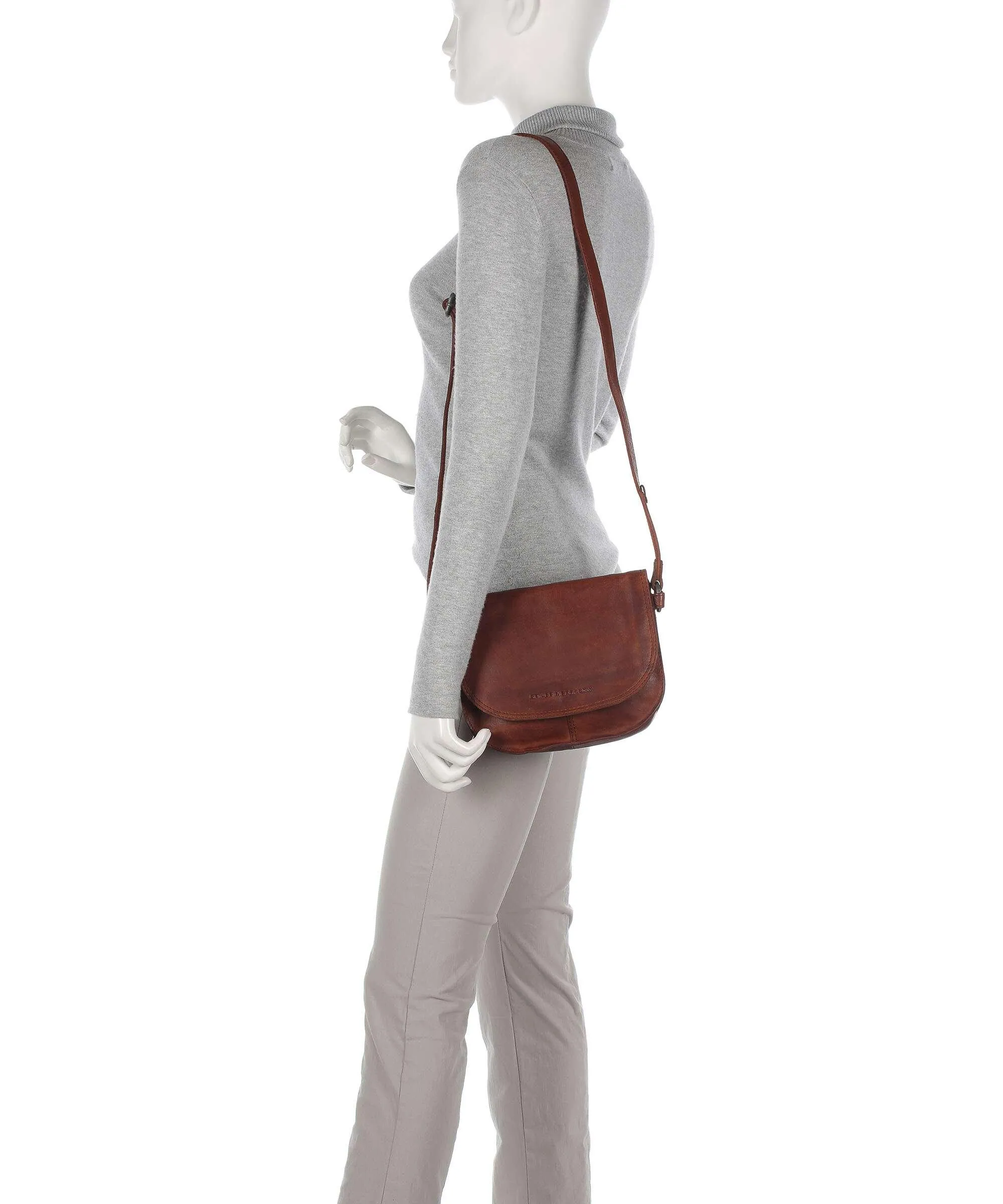  Spikes & Sparrow Mustang Borsa a tracolla pelle a grana fine marrone  