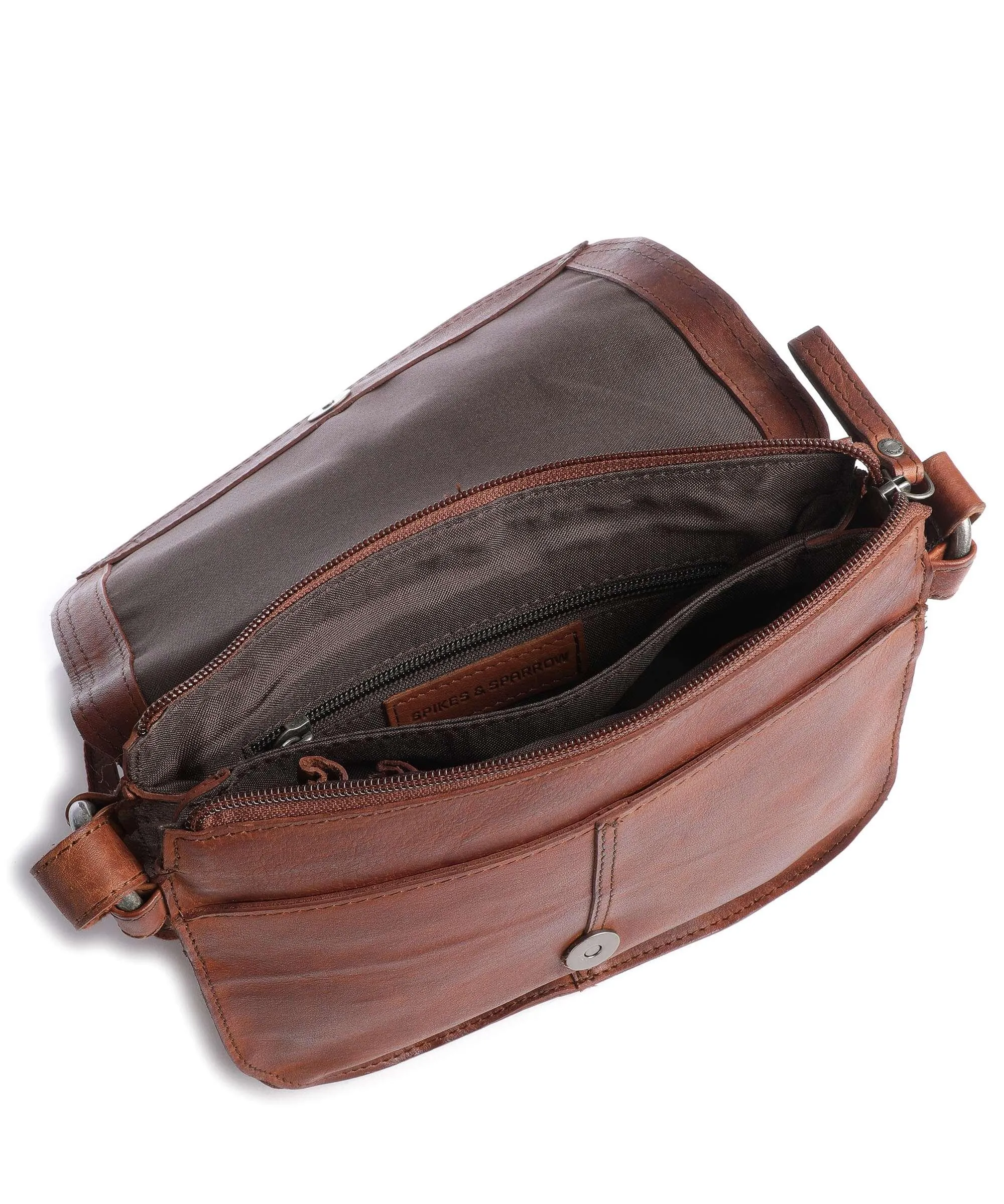  Spikes & Sparrow Mustang Borsa a tracolla pelle a grana fine marrone  