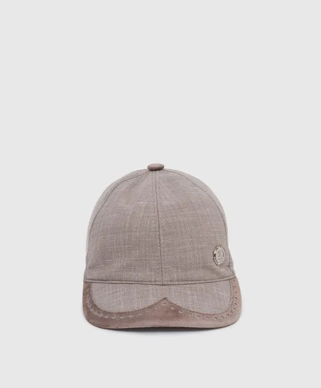 Stefano Ricci Berretto da bambino in lana e seta beige scuro con motivo YVF5348PWKL901