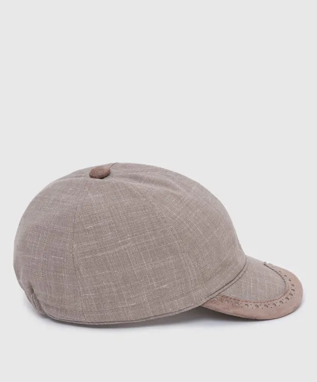 Stefano Ricci Berretto da bambino in lana e seta beige scuro con motivo YVF5348PWKL901