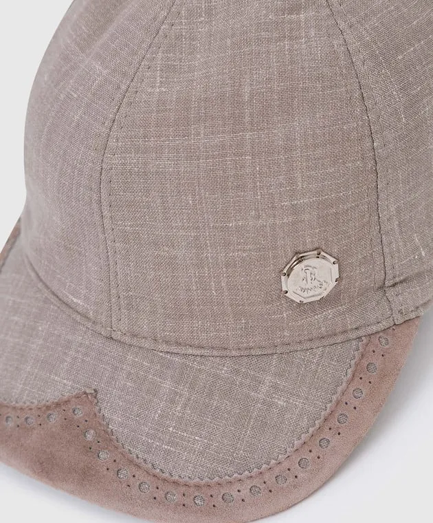 Stefano Ricci Berretto da bambino in lana e seta beige scuro con motivo YVF5348PWKL901