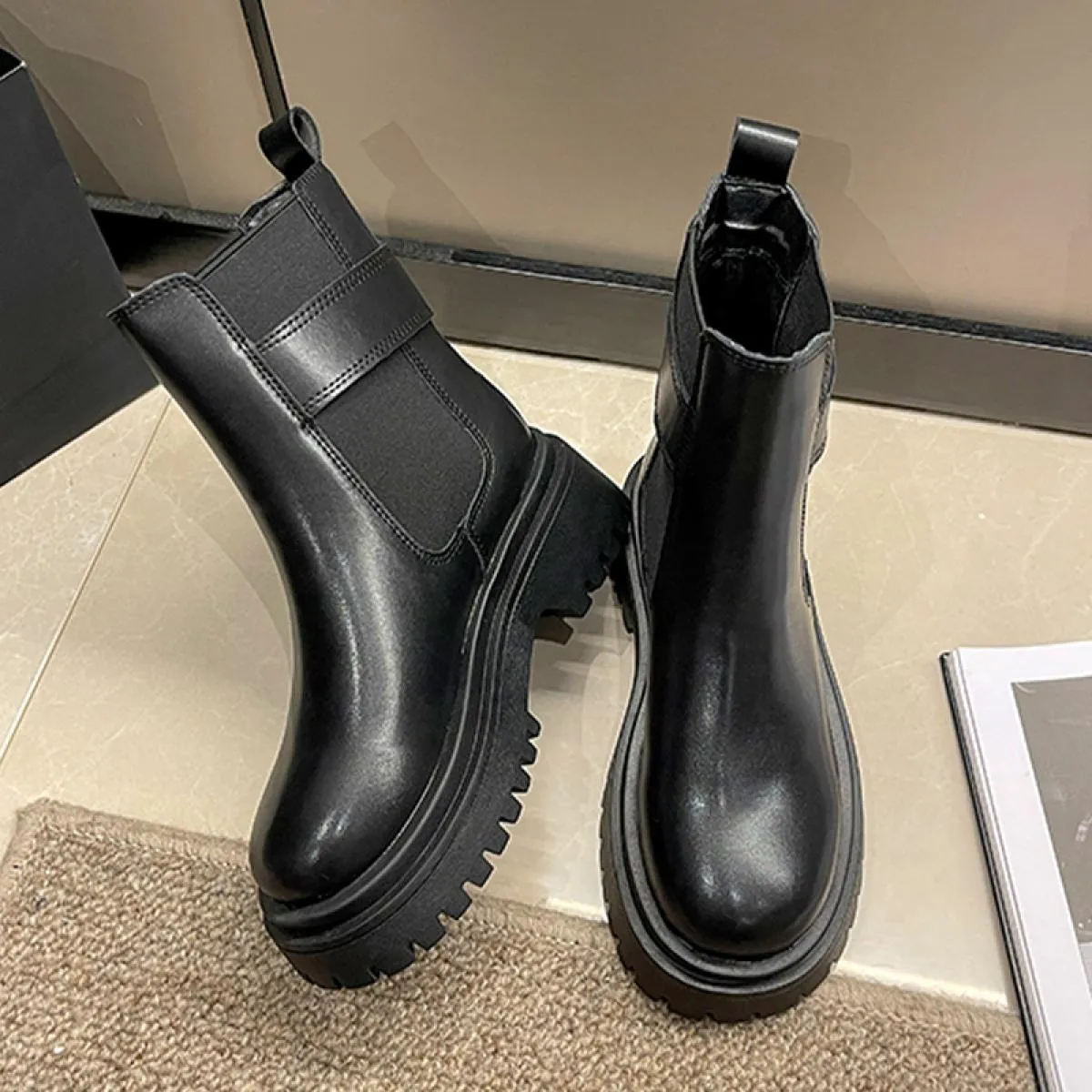 Stivaletti Chelsea invernali da donna moda scarpe con tacco medio 2023 nuova piattaforma scarpe Mujer casual gladiatore Goth mot