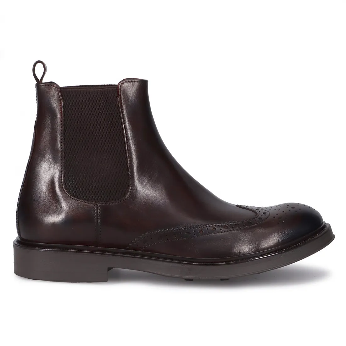 Stivaletto chelsea brogue Sangiorgio in pelle marrone scuro